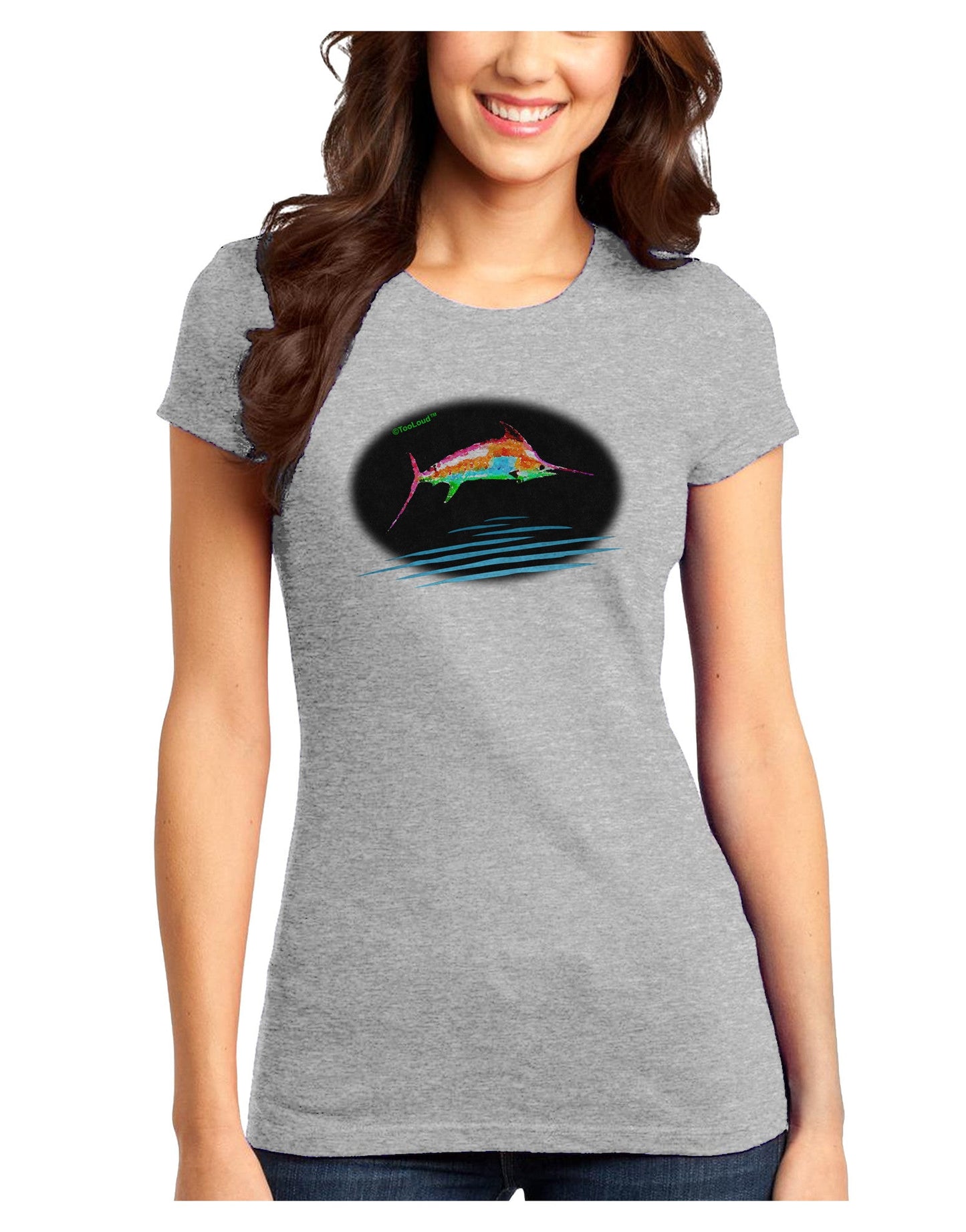 Colorful Swordfish Watercolor Juniors T-Shirt-Womens Juniors T-Shirt-TooLoud-Ash-Gray-Juniors Fitted X-Small-Davson Sales