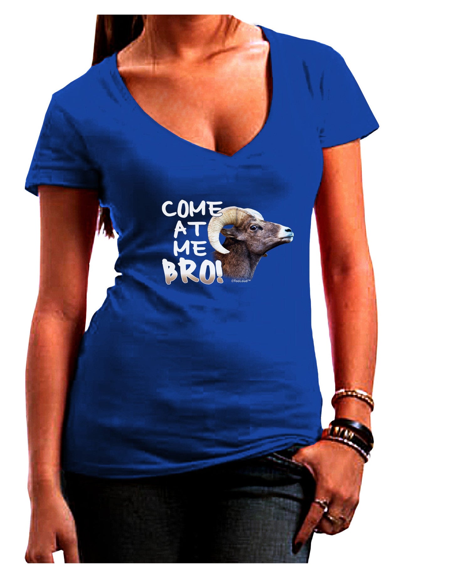 Come At Me Bro Big Horn Womens V-Neck Dark T-Shirt-Womens V-Neck T-Shirts-TooLoud-Royal-Blue-Juniors Fitted Small-Davson Sales