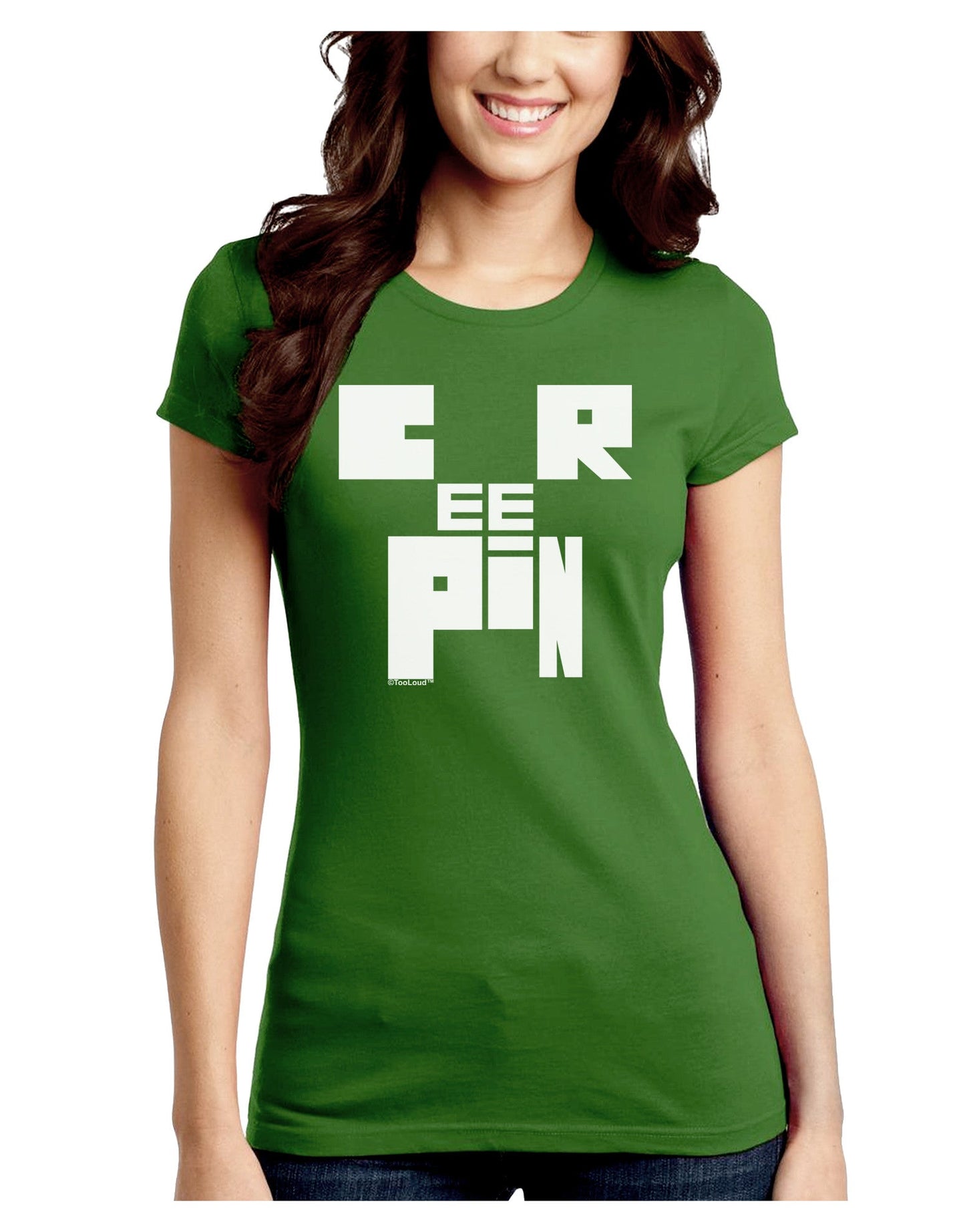 Creepin Juniors Petite Crew Dark T-Shirt-T-Shirts Juniors Tops-TooLoud-Kiwi-Green-Juniors Fitted Small-Davson Sales