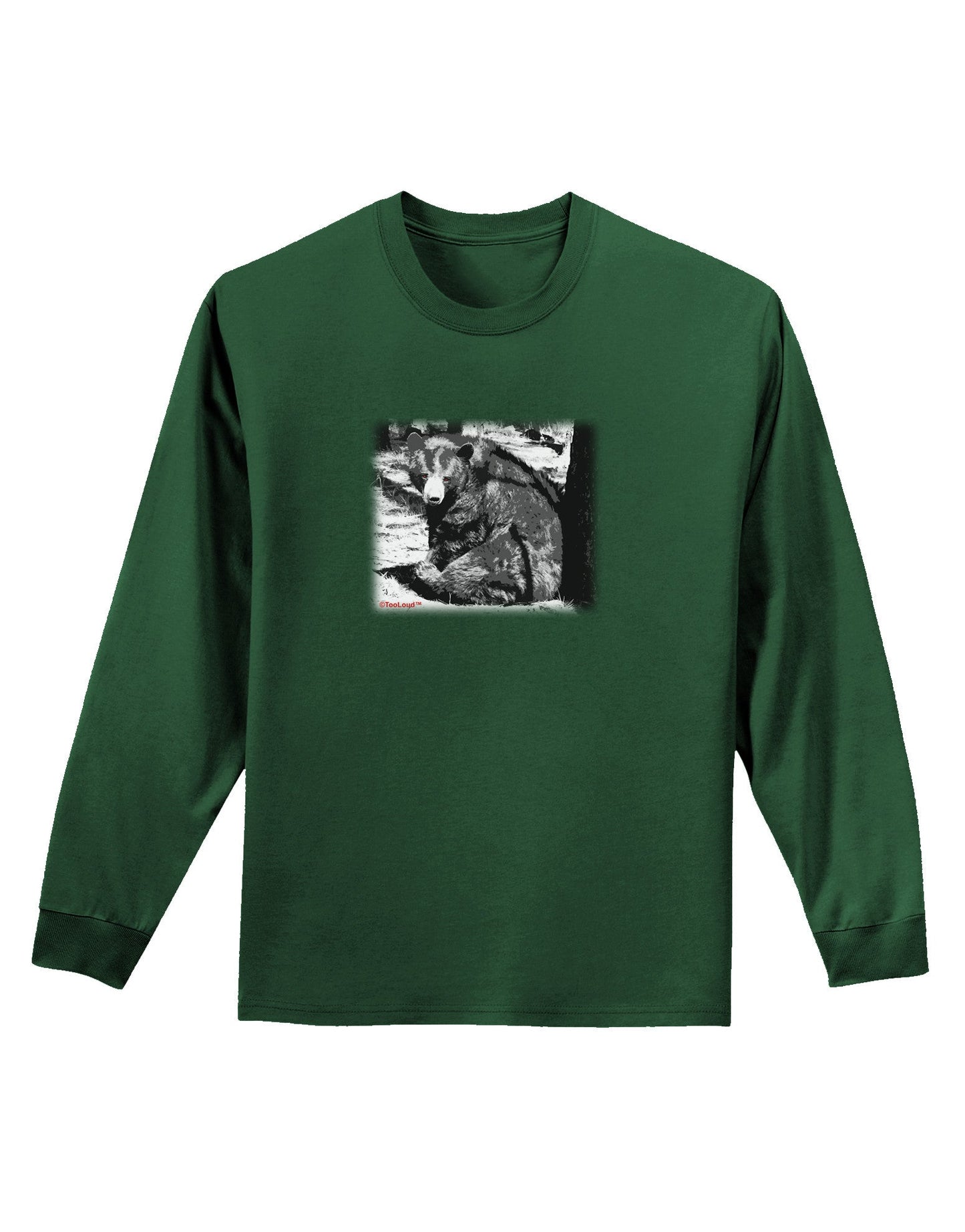 Creepy Black Bear Adult Long Sleeve Dark T-Shirt-TooLoud-Dark-Green-Small-Davson Sales