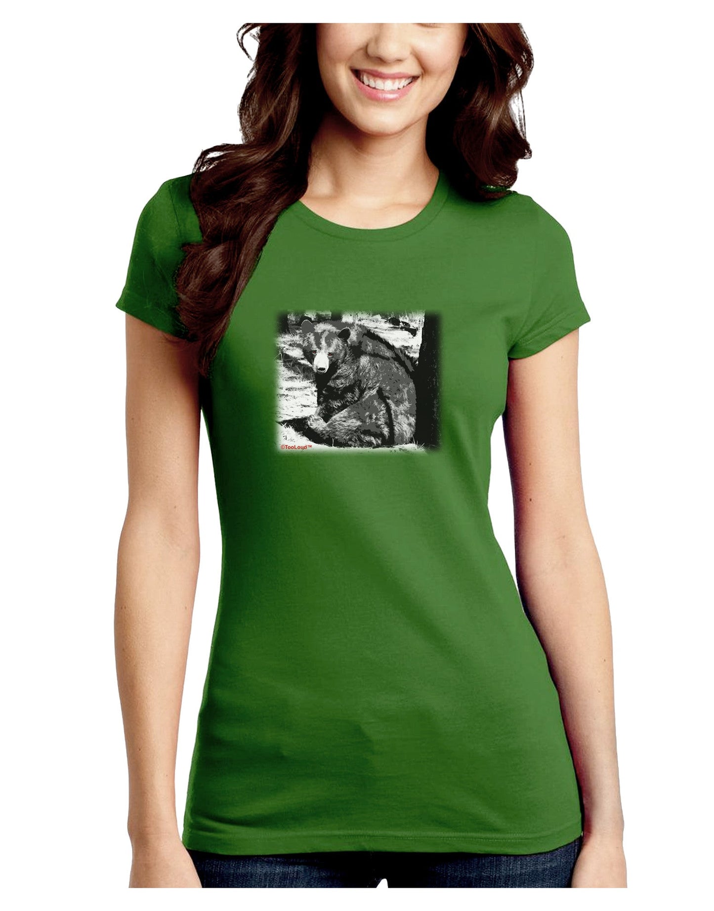 Creepy Black Bear Juniors Petite Crew Dark T-Shirt-T-Shirts Juniors Tops-TooLoud-Kiwi-Green-Juniors Fitted Small-Davson Sales