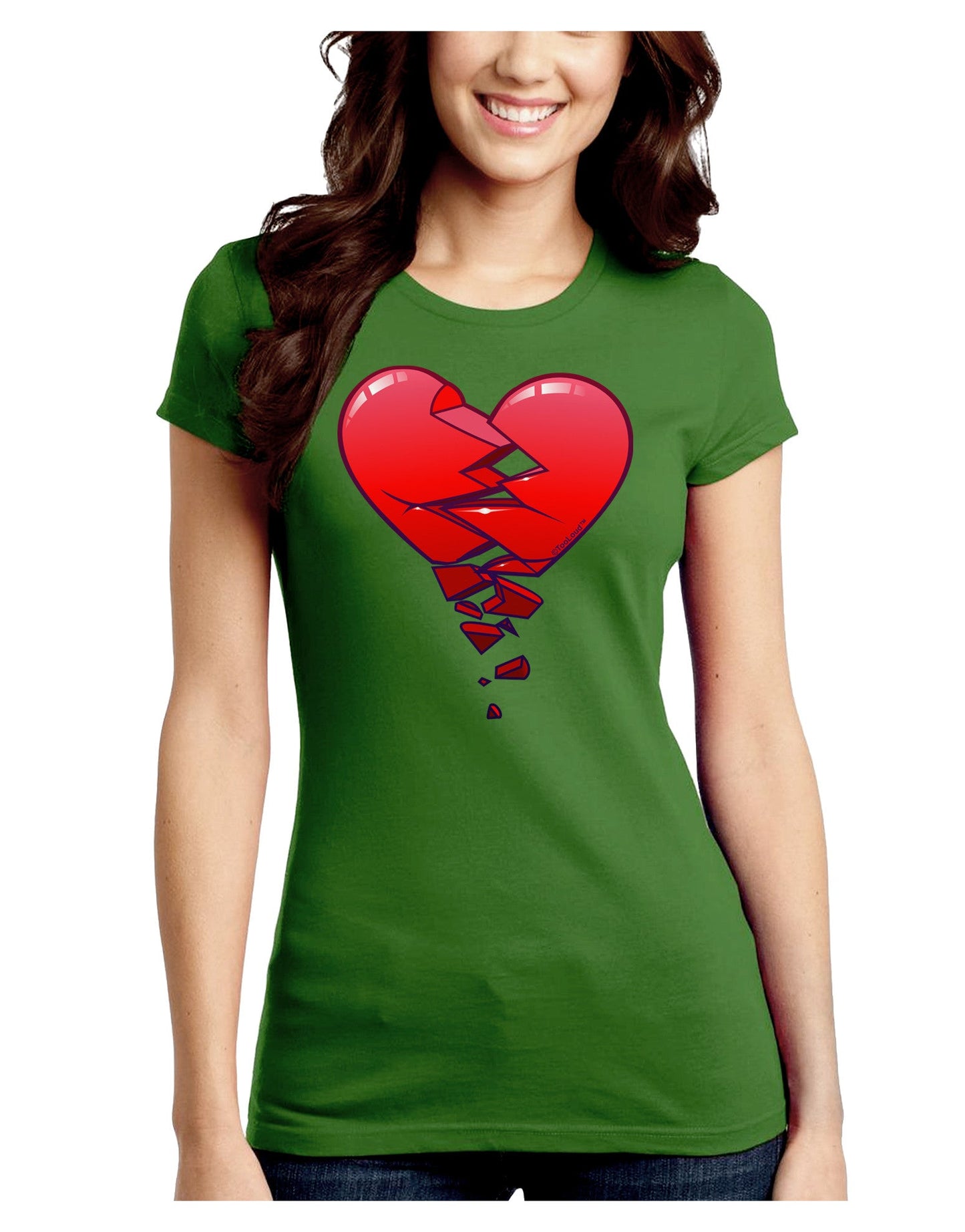 Crumbling Broken Heart Juniors Petite Crew Dark T-Shirt-T-Shirts Juniors Tops-TooLoud-Kiwi-Green-Juniors Fitted Small-Davson Sales