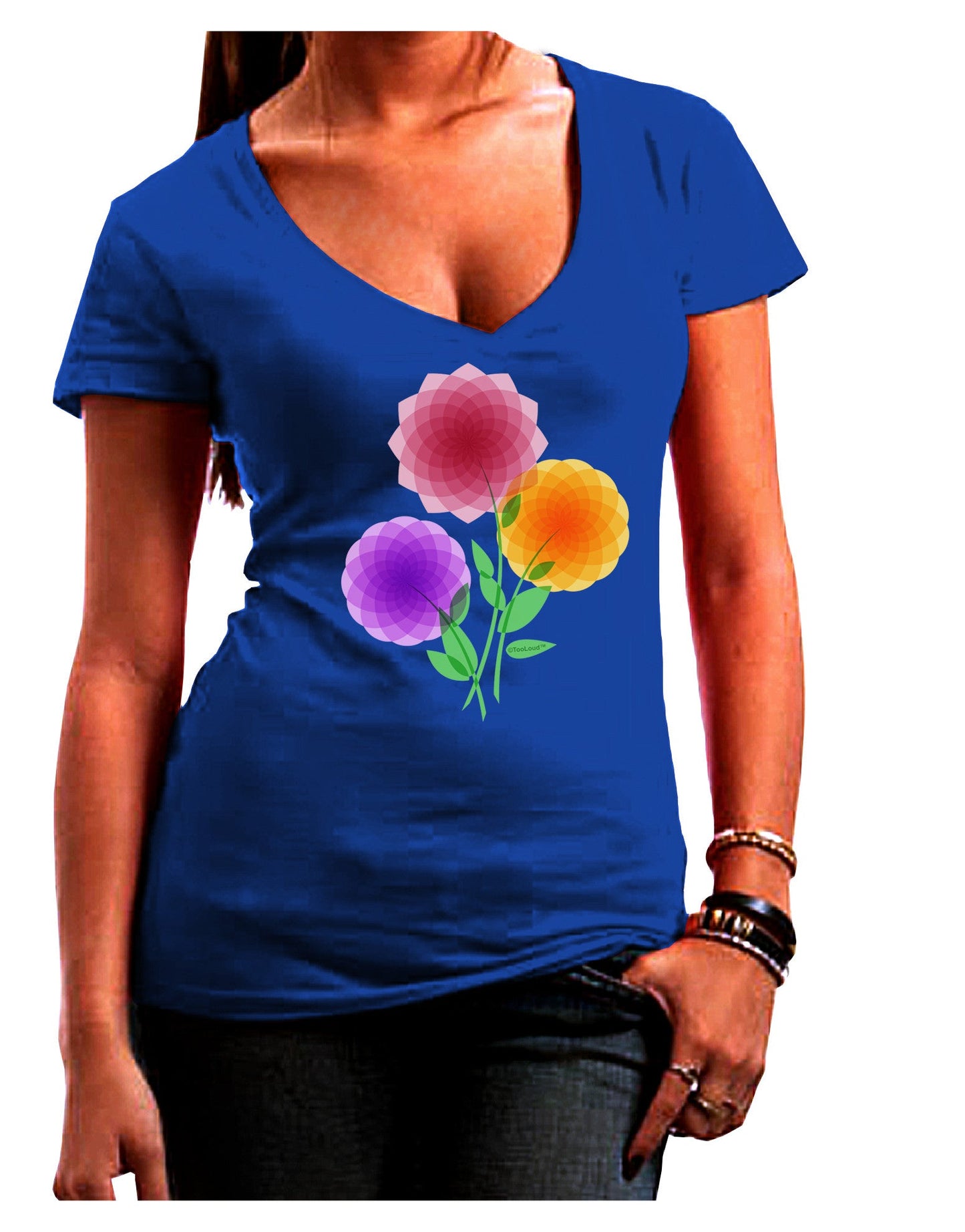 Crystal Dahlias Womens V-Neck Dark T-Shirt-Womens V-Neck T-Shirts-TooLoud-Royal-Blue-Juniors Fitted Small-Davson Sales