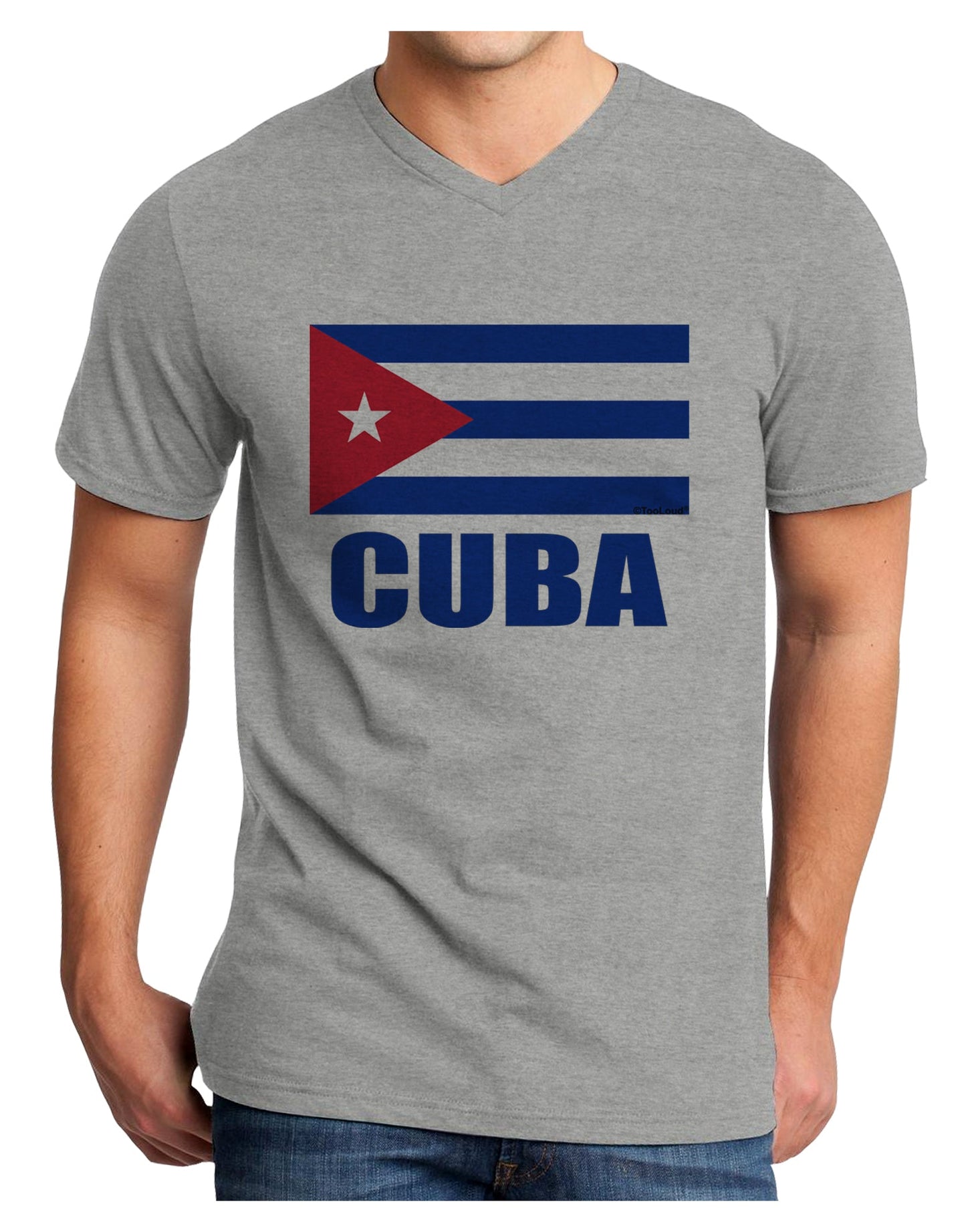Cuba Flag Cuban Pride Adult V-Neck T-shirt by TooLoud-Mens V-Neck T-Shirt-TooLoud-HeatherGray-Small-Davson Sales