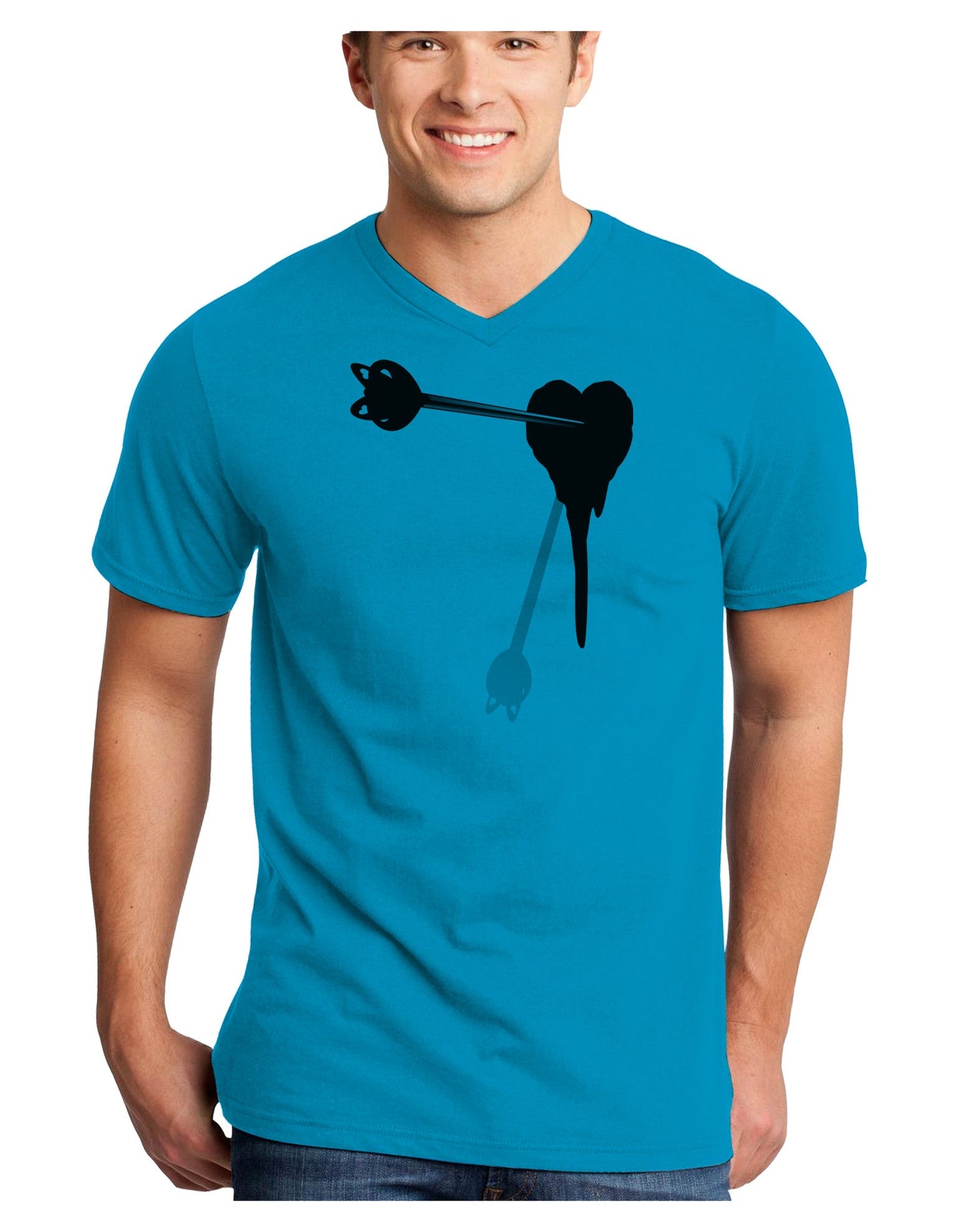 Cupid's Arrow Heart Shot Wound Adult V-Neck T-shirt-Mens V-Neck T-Shirt-TooLoud-Turquoise-Small-Davson Sales