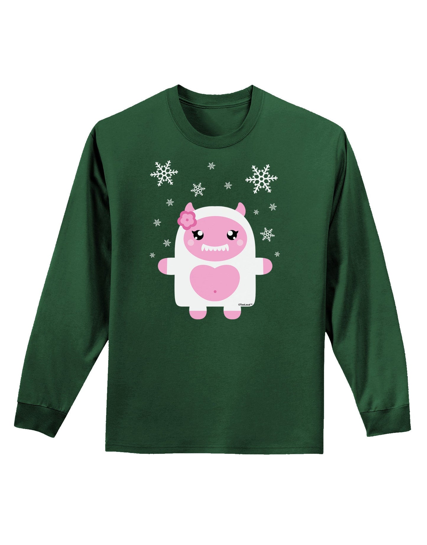 Cute Abominable Snowman Girl Yeti - Christmas Adult Long Sleeve Dark T-Shirt-TooLoud-Dark-Green-Small-Davson Sales