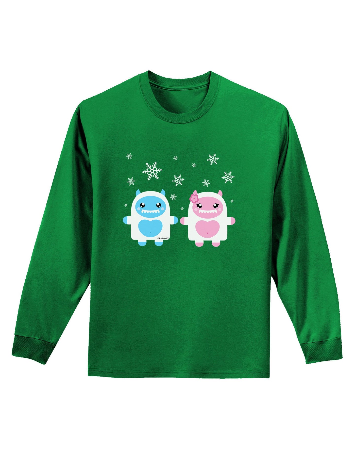 Cute Abominable Snowman Yeti Couple - Christmas Adult Long Sleeve Dark T-Shirt-TooLoud-Kelly-Green-Small-Davson Sales