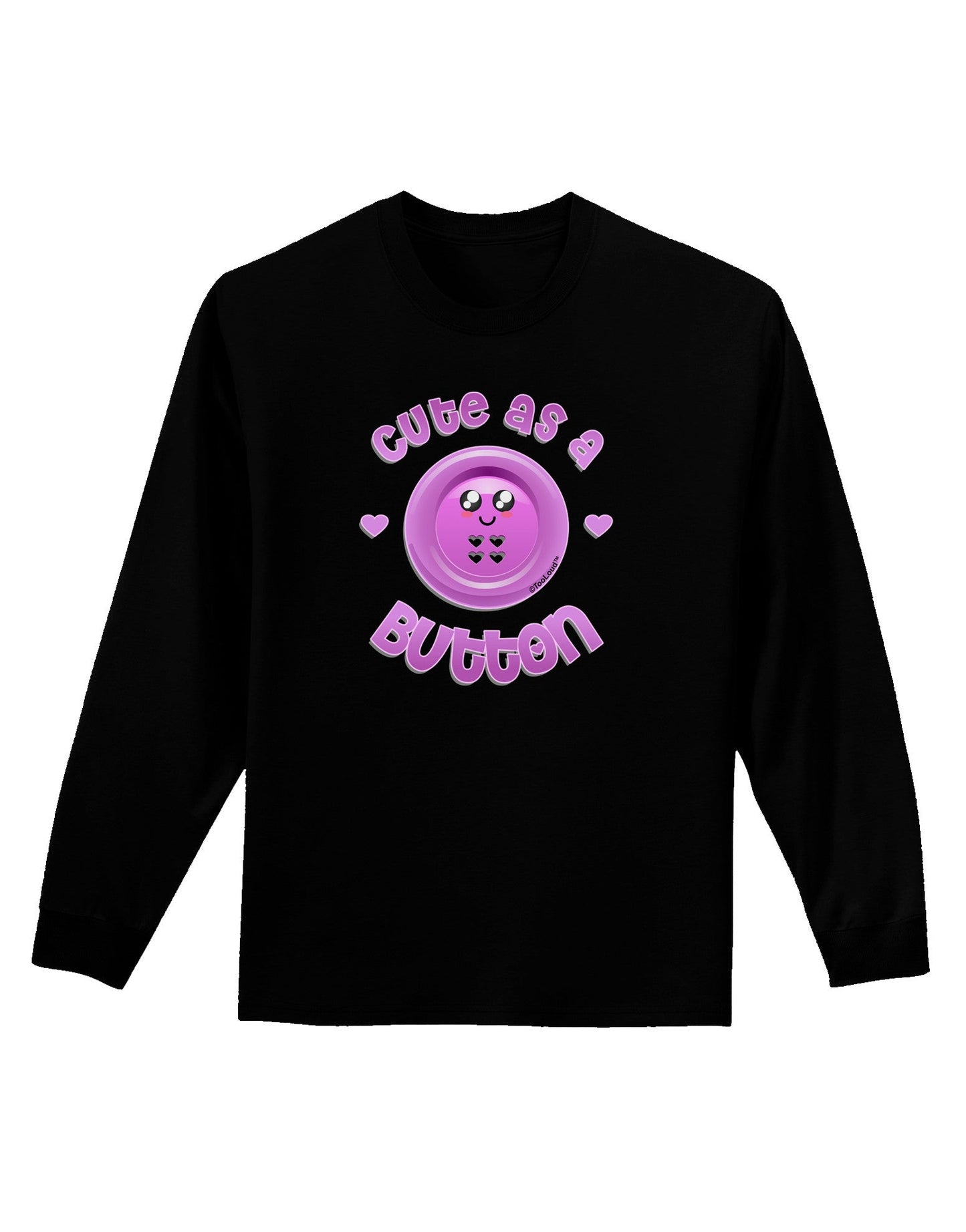 Cute As A Button Smiley Face Adult Long Sleeve Dark T-Shirt-TooLoud-Black-Small-Davson Sales