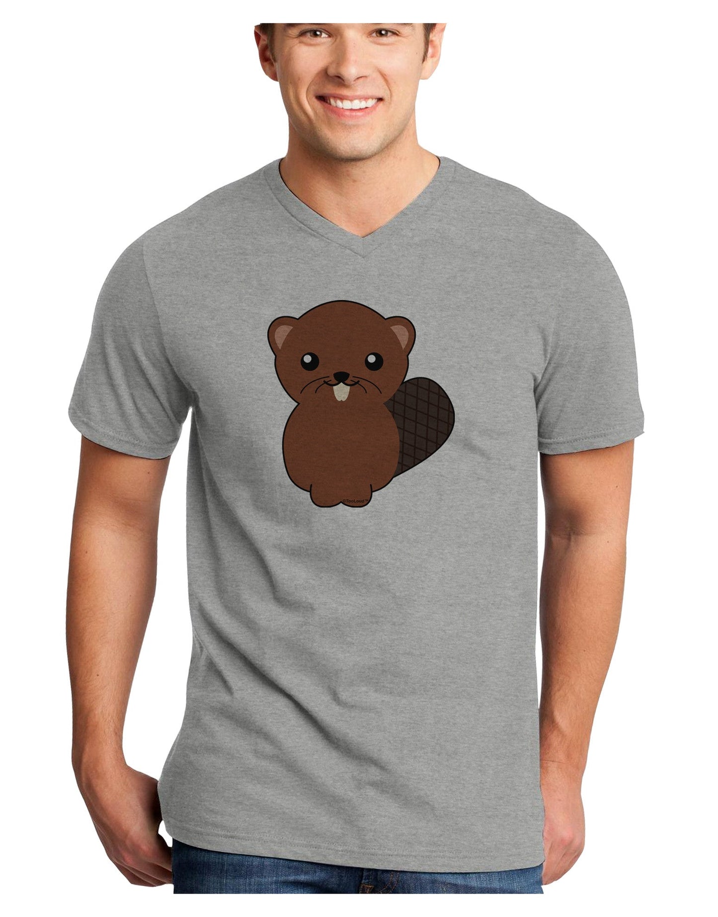 Cute Beaver Adult V-Neck T-shirt-Mens V-Neck T-Shirt-TooLoud-HeatherGray-Small-Davson Sales