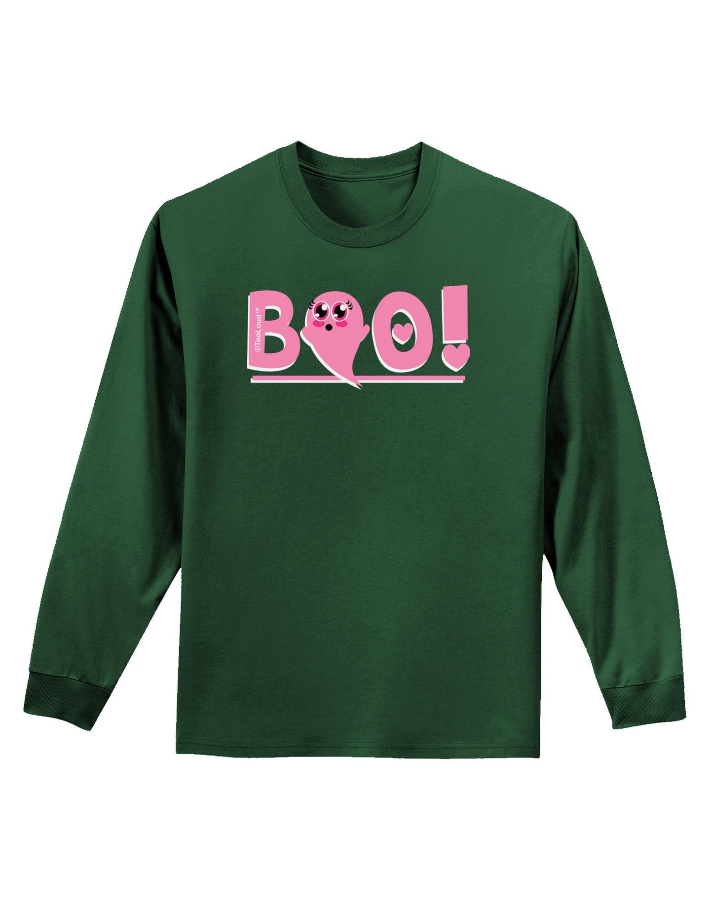 Cute Boo Text Pink Adult Long Sleeve Dark T-Shirt-TooLoud-Dark-Green-Small-Davson Sales