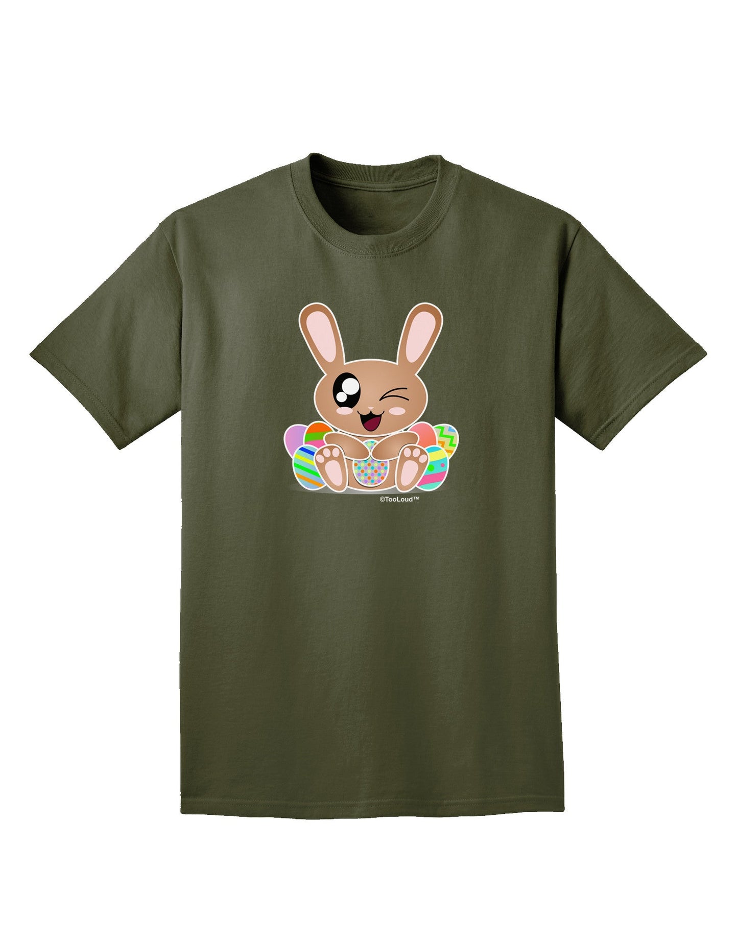 Cute Bunny with Eggs Adult Dark T-Shirt-Mens T-Shirt-TooLoud-Military-Green-Small-Davson Sales