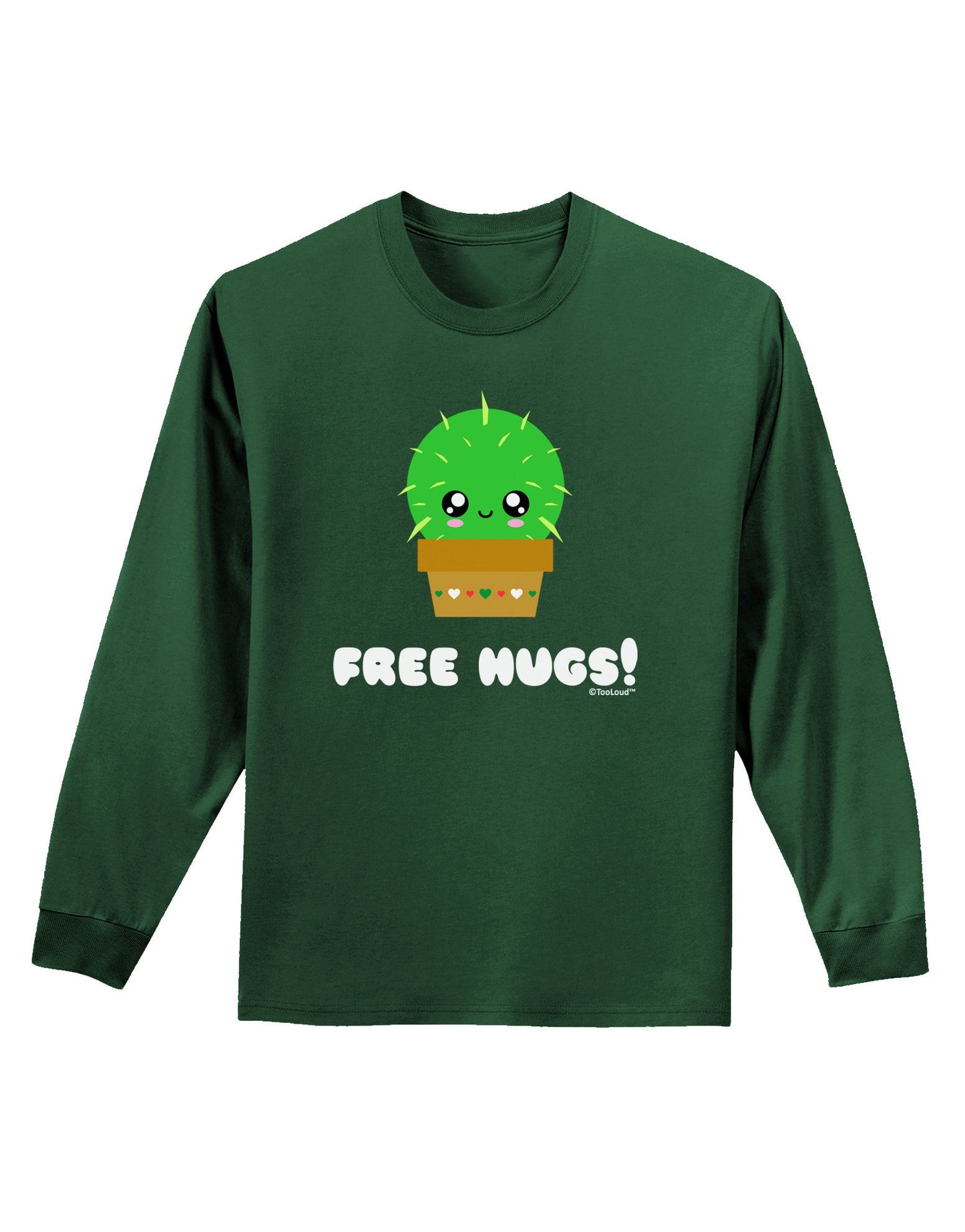 Cute Cactus - Free Hugs Adult Long Sleeve Dark T-Shirt-TooLoud-Dark-Green-Small-Davson Sales
