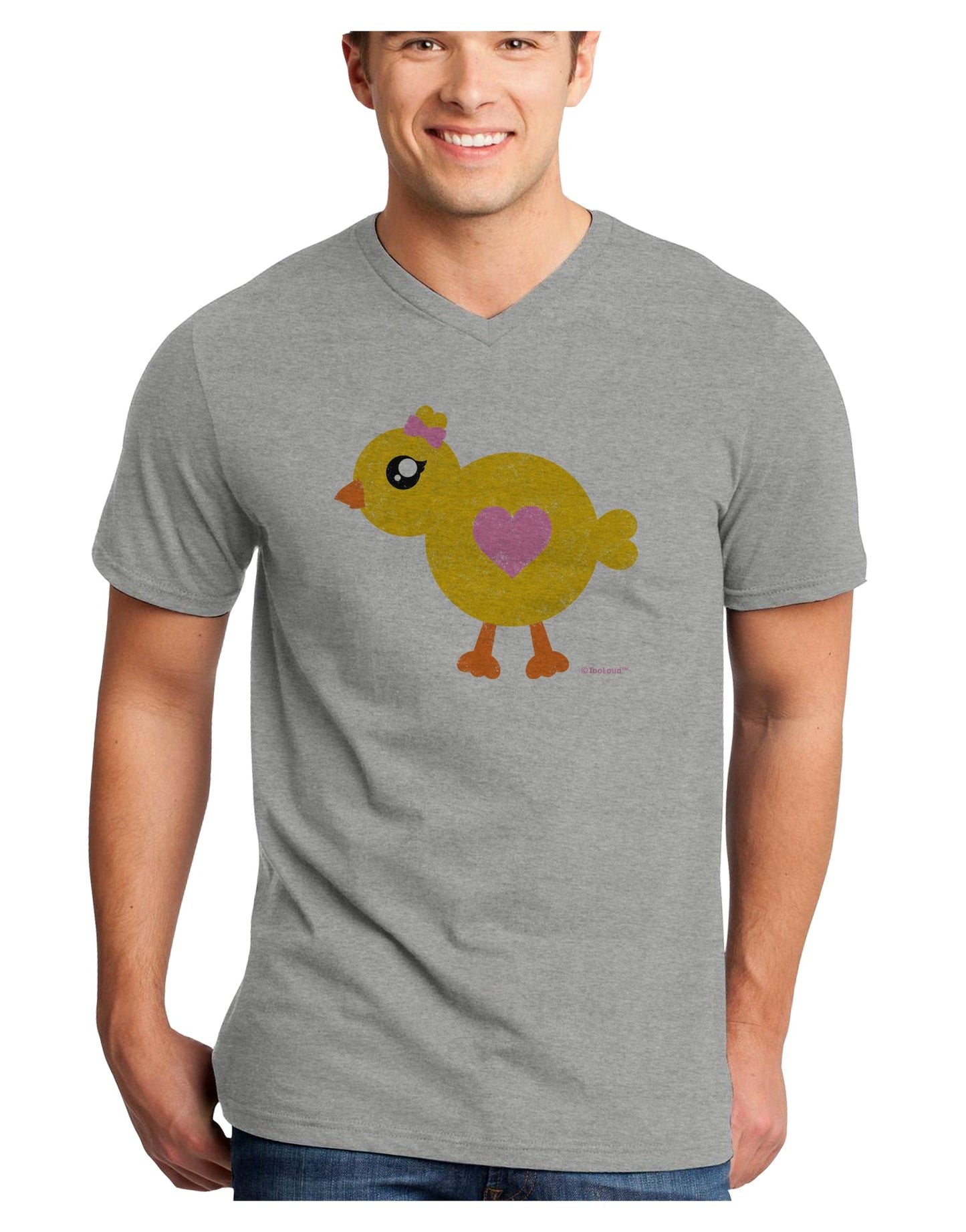 Cute Chick with Bow - Crayon Style Drawing Adult V-Neck T-shirt by TooLoud-Mens V-Neck T-Shirt-TooLoud-HeatherGray-Small-Davson Sales