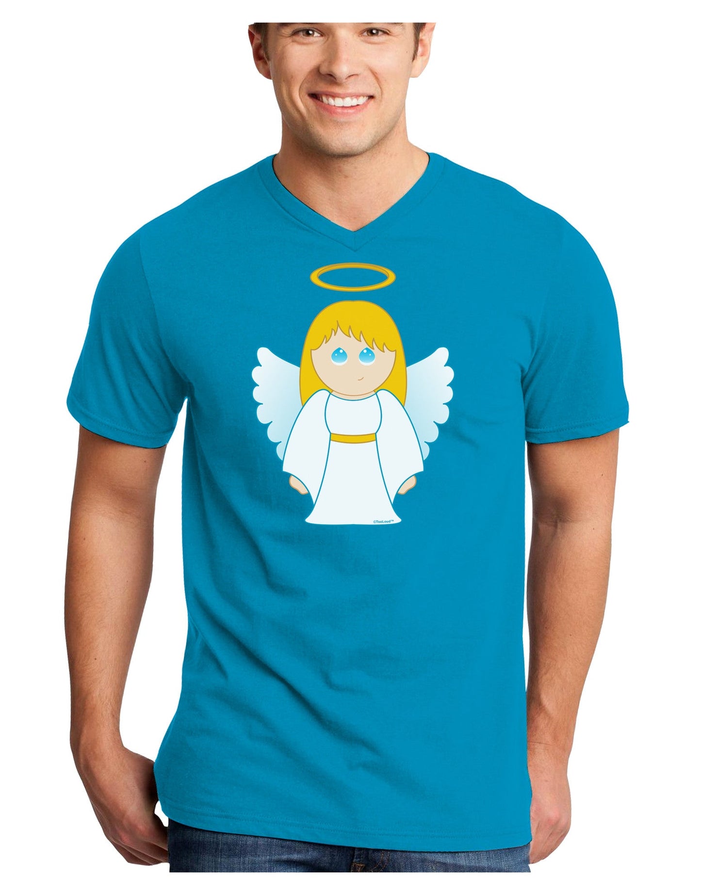 Cute Christmas Angel Girl Adult Dark V-Neck T-Shirt-TooLoud-Turquoise-Small-Davson Sales