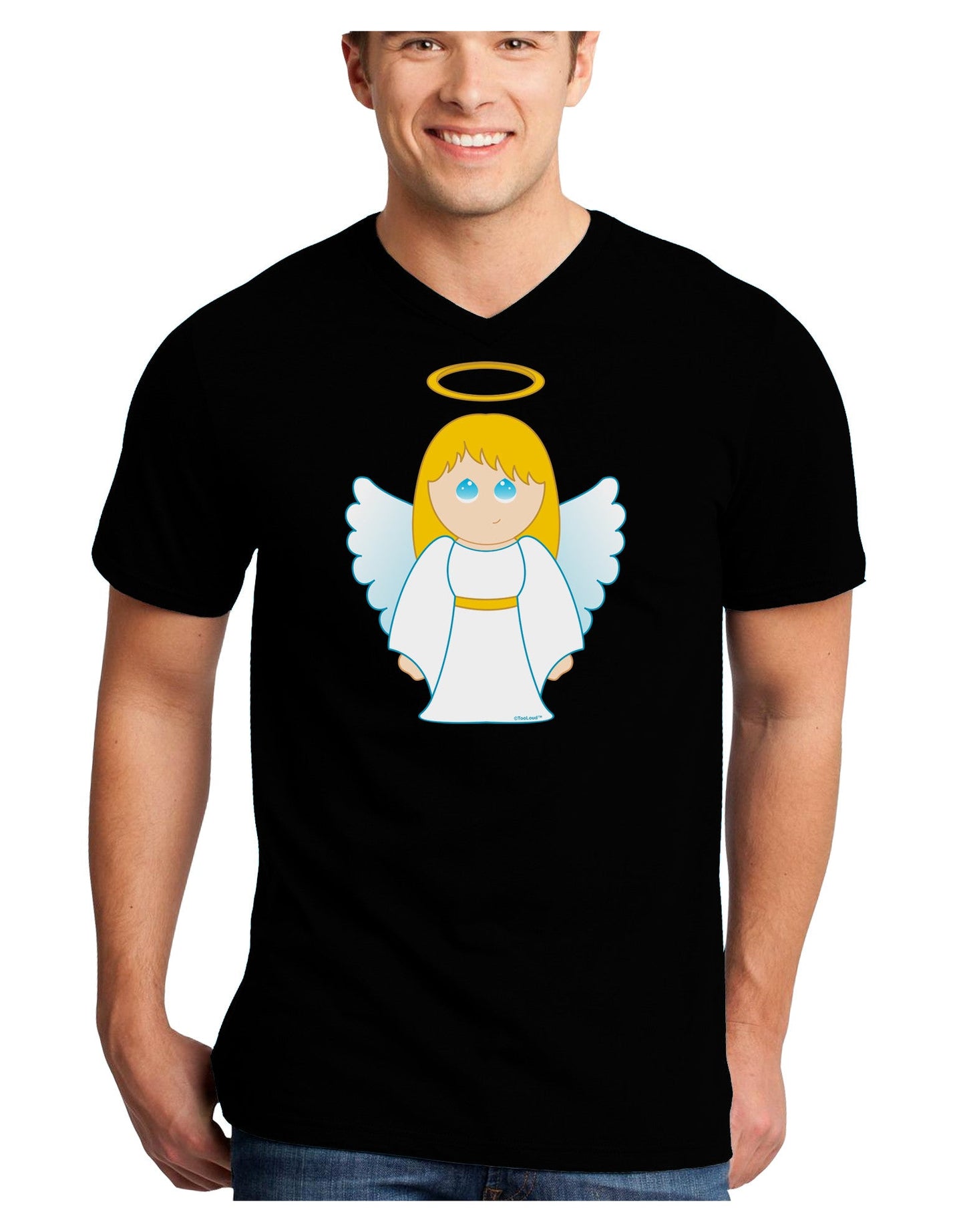 Cute Christmas Angel Girl Adult Dark V-Neck T-Shirt-TooLoud-Black-Small-Davson Sales