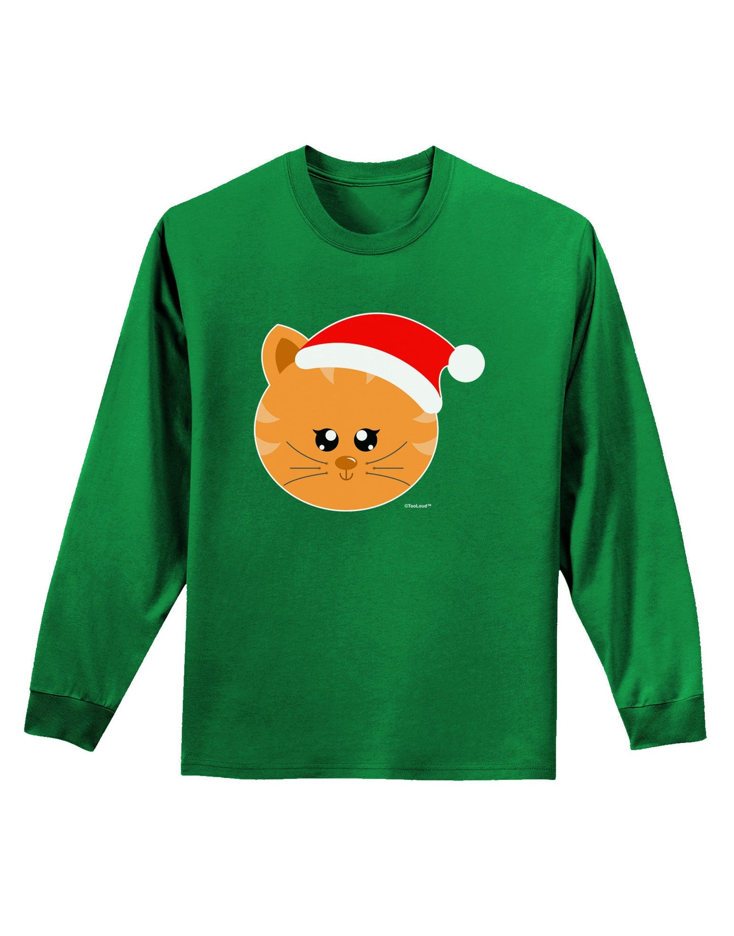 Cute Christmas Cat Santa Hat Adult Long Sleeve Dark T-Shirt-TooLoud-Kelly-Green-Small-Davson Sales