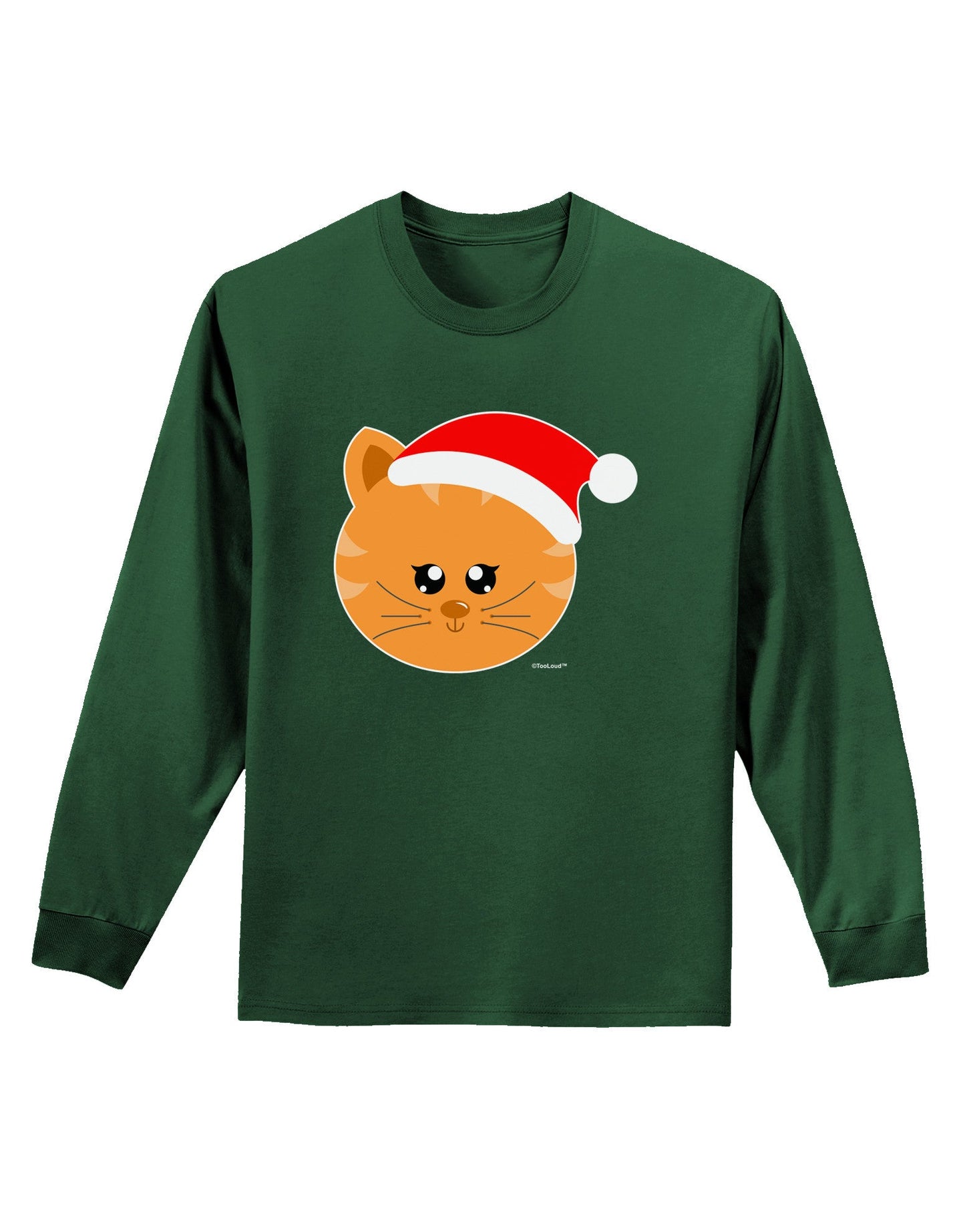 Cute Christmas Cat Santa Hat Adult Long Sleeve Dark T-Shirt-TooLoud-Dark-Green-Small-Davson Sales