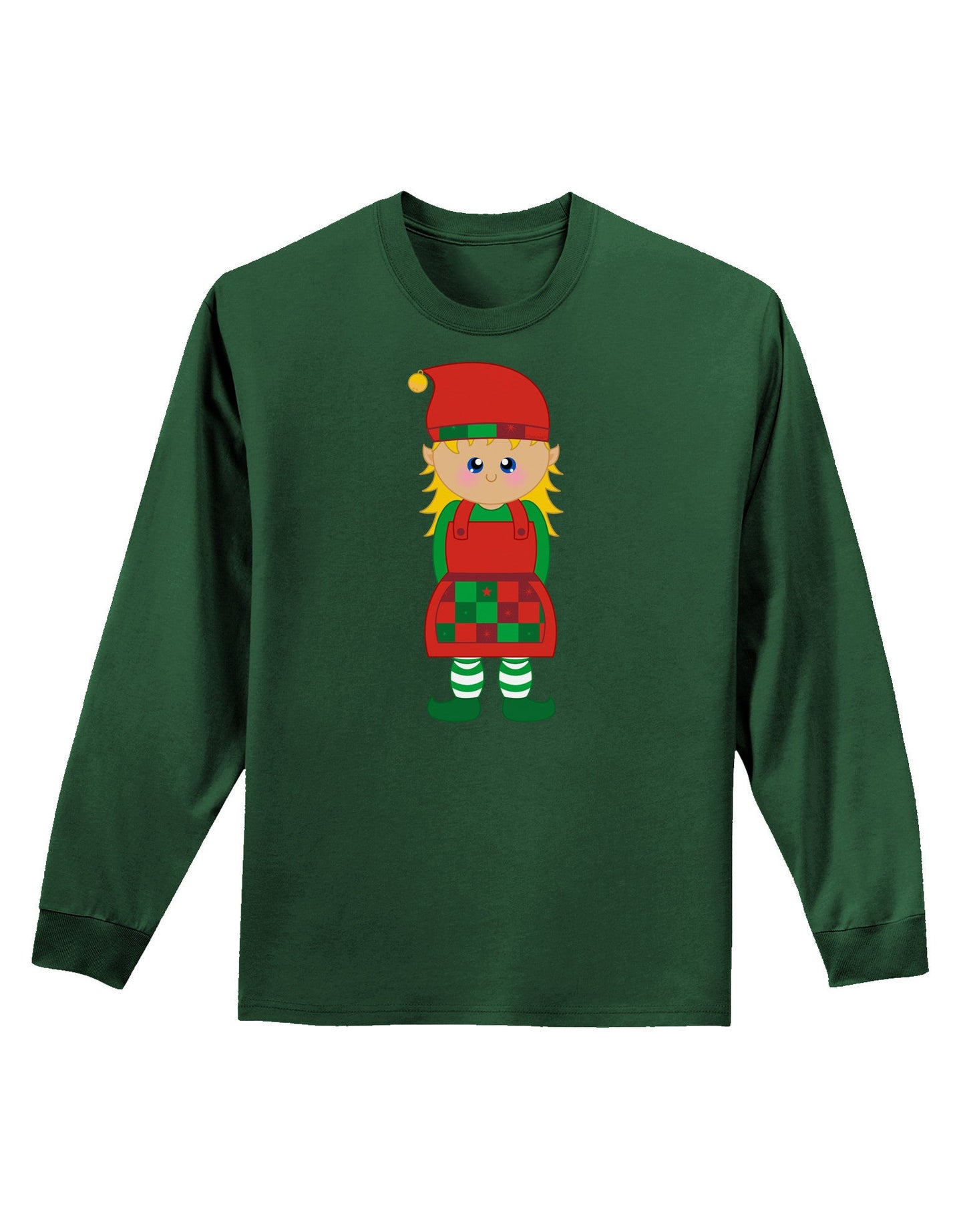 Cute Christmas Elf Girl Adult Long Sleeve Dark T-Shirt-TooLoud-Dark-Green-Small-Davson Sales