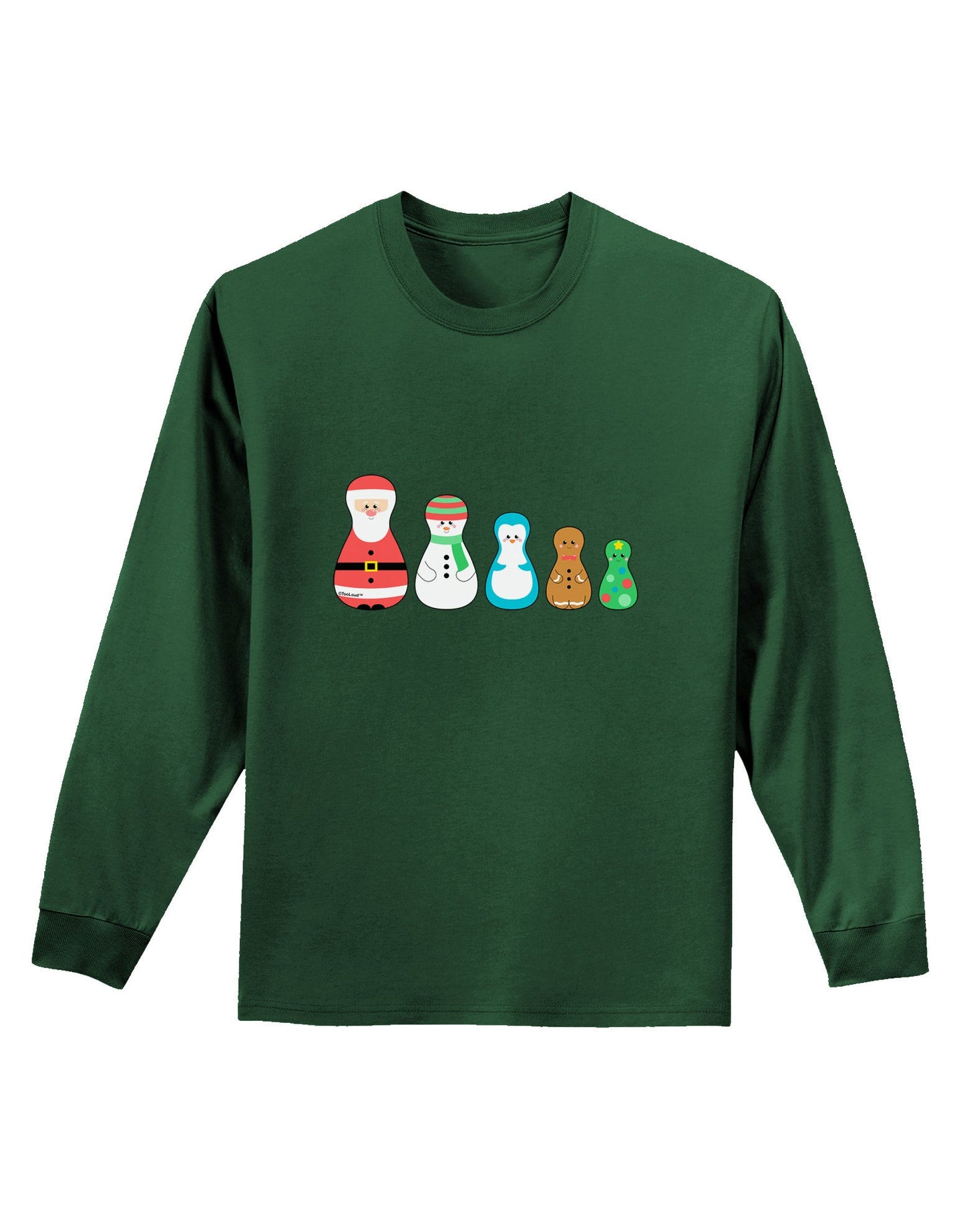 Cute Christmas Matryoshka Nesting Dolls Adult Long Sleeve Dark T-Shirt-TooLoud-Dark-Green-Small-Davson Sales