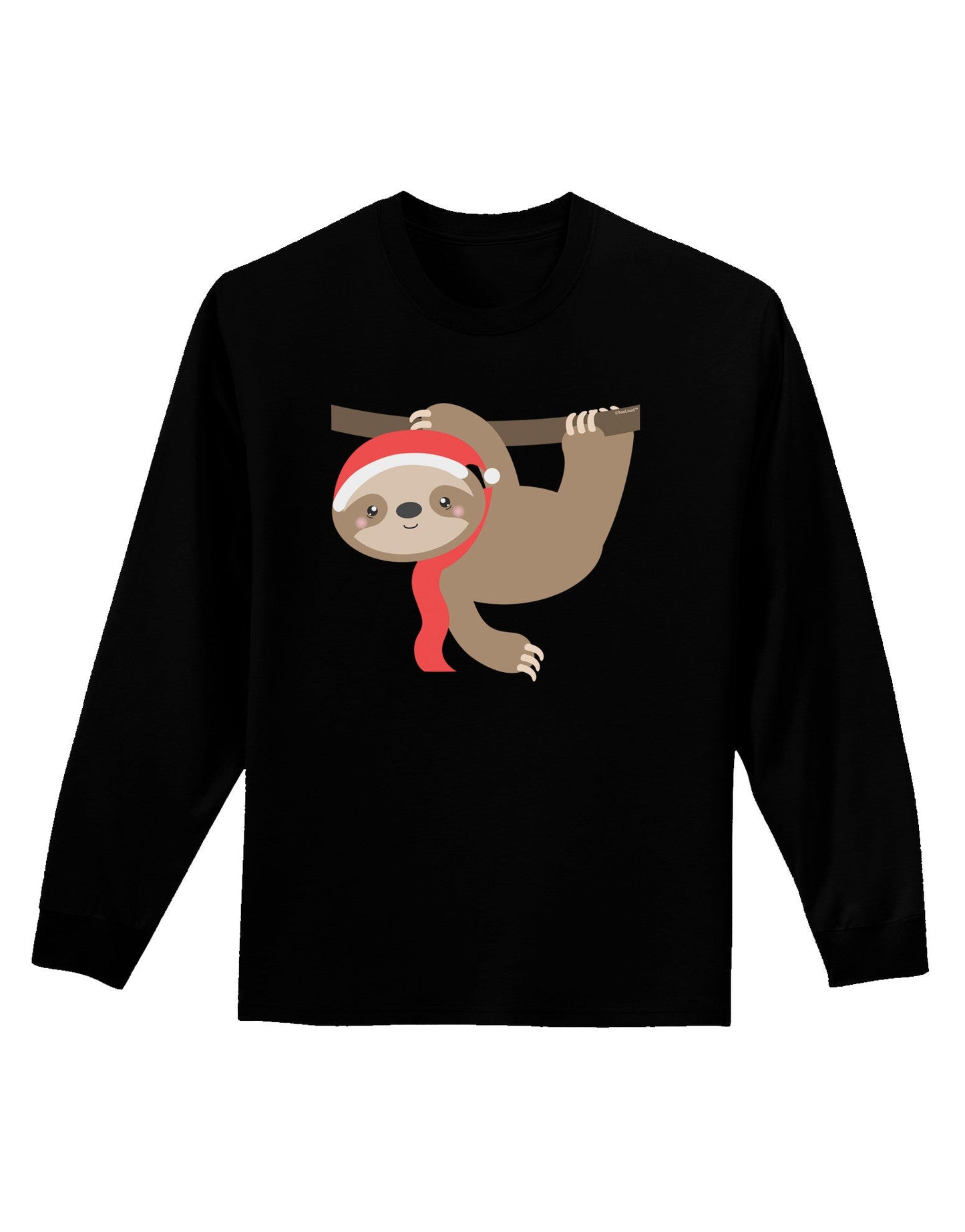 Cute Christmas Sloth with Santa Hat Adult Long Sleeve Dark T-Shirt-TooLoud-Black-Small-Davson Sales