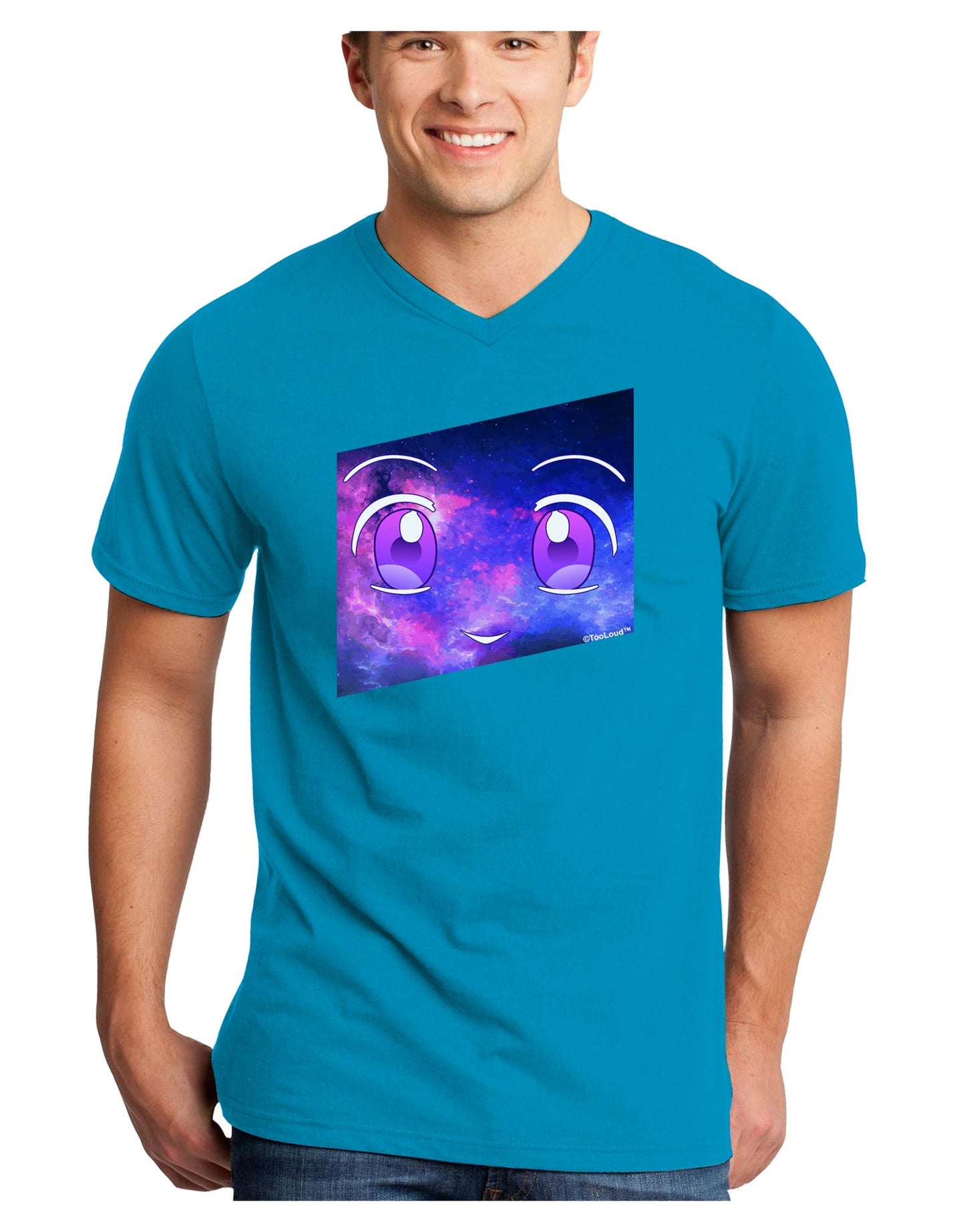 Cute Cosmic Eyes Adult Dark V-Neck T-Shirt-TooLoud-Turquoise-Small-Davson Sales
