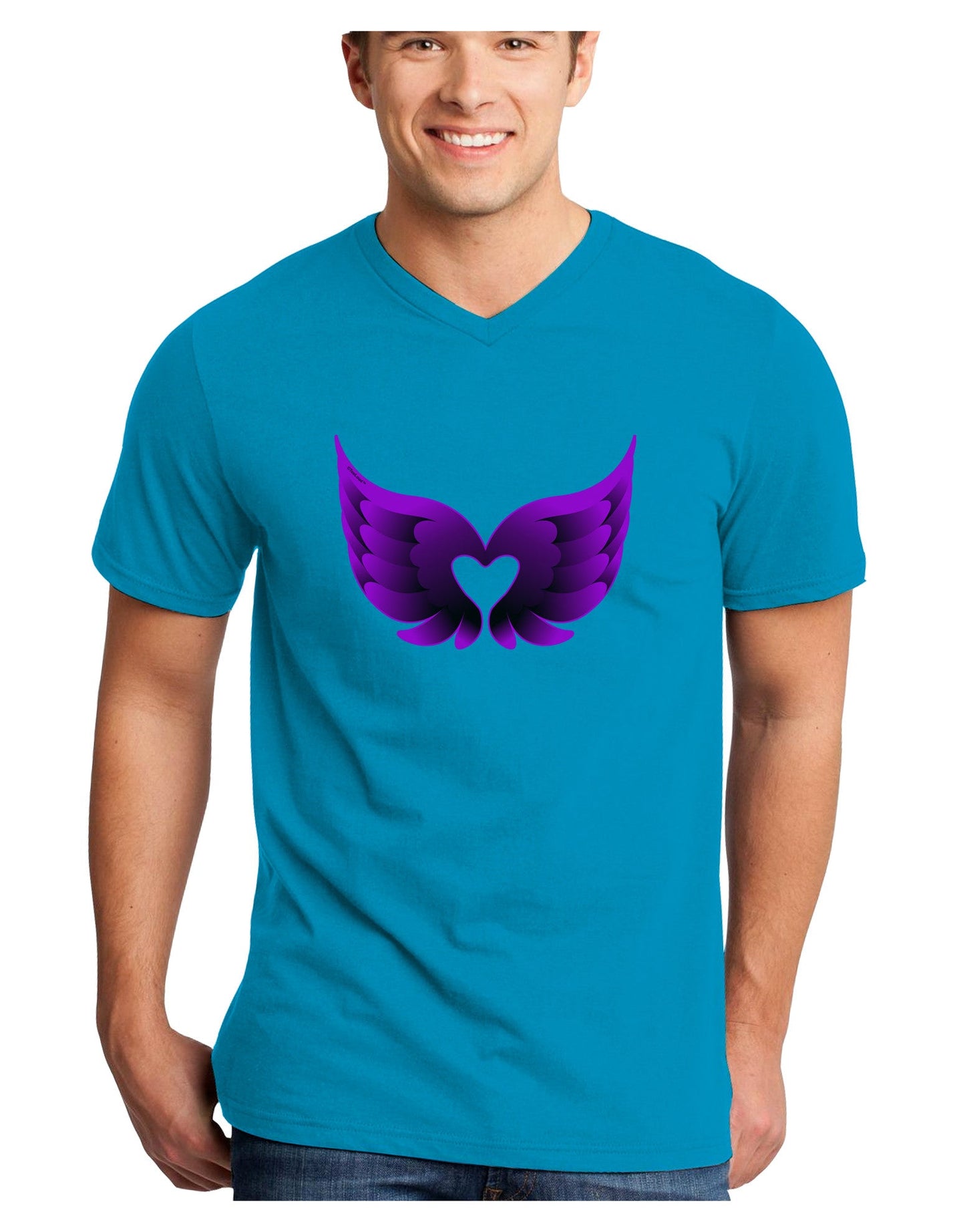 Cute Dark Angel Wings Black and Purple Heart Adult Dark V-Neck T-Shirt-TooLoud-Turquoise-Small-Davson Sales