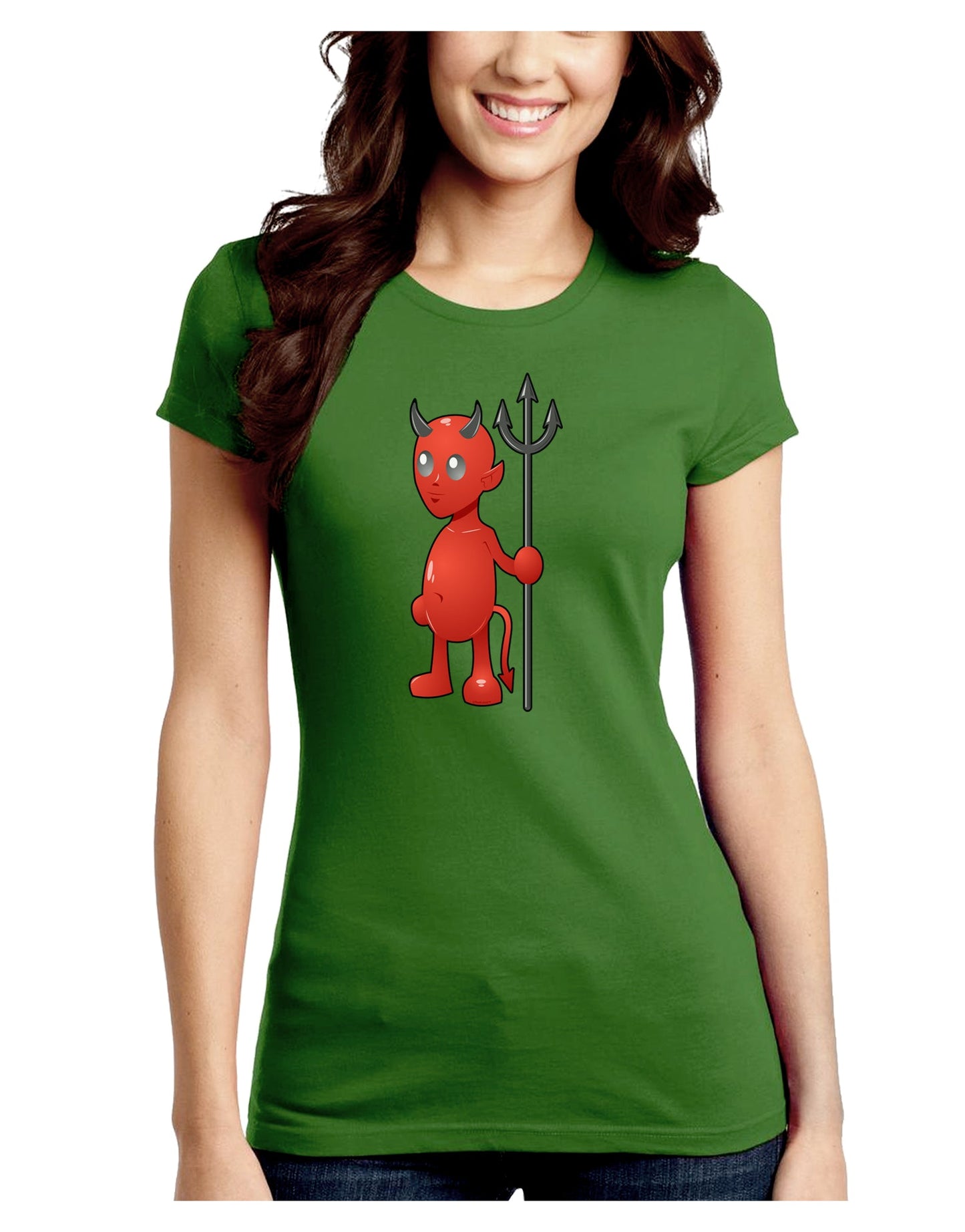 Cute Devil - Halloween Design Juniors Crew Dark T-Shirt-T-Shirts Juniors Tops-TooLoud-Kiwi-Green-Juniors Fitted XS-Davson Sales