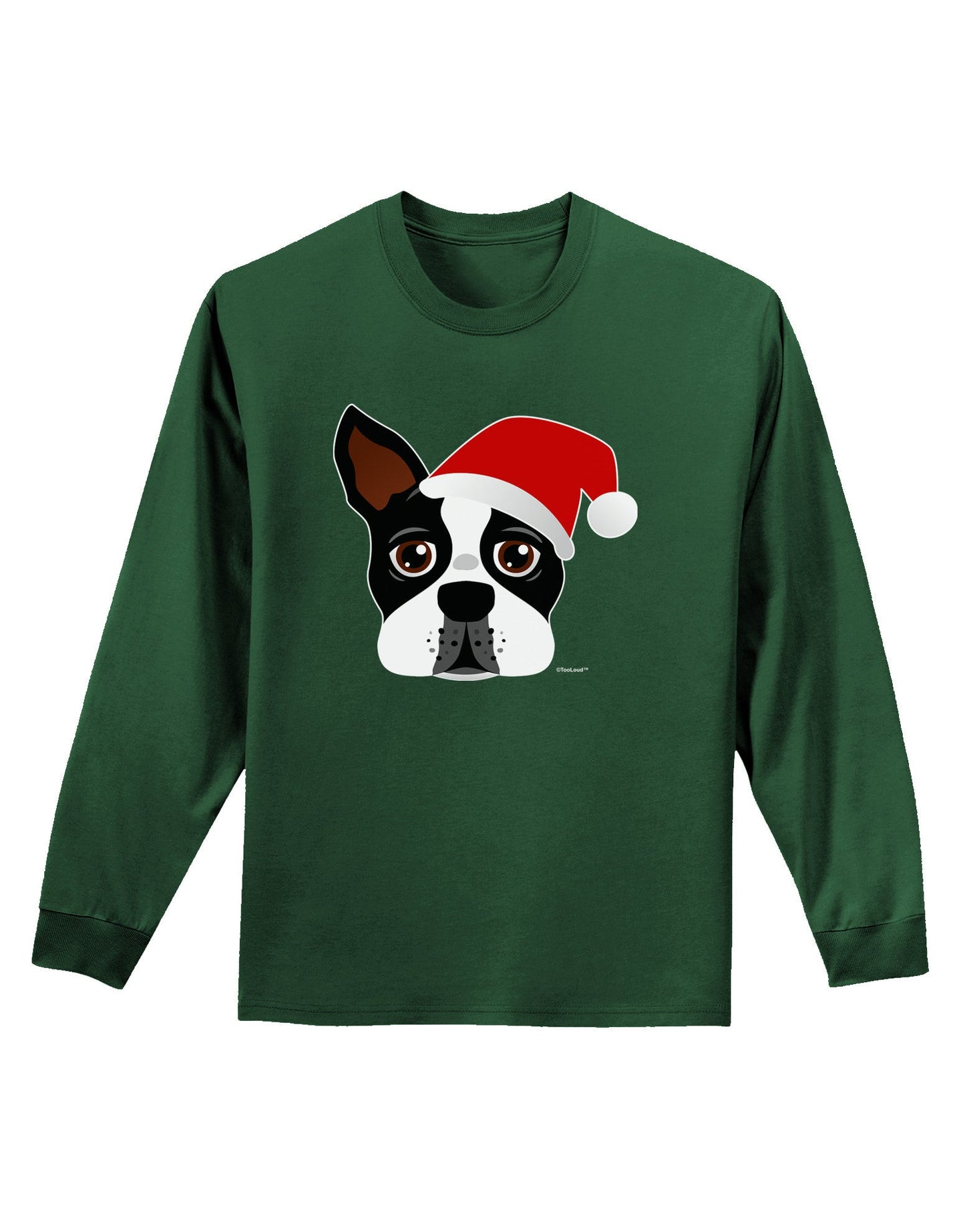 Cute Dog with Santa Hat - Christmas Adult Long Sleeve Dark T-Shirt-TooLoud-Dark-Green-Small-Davson Sales