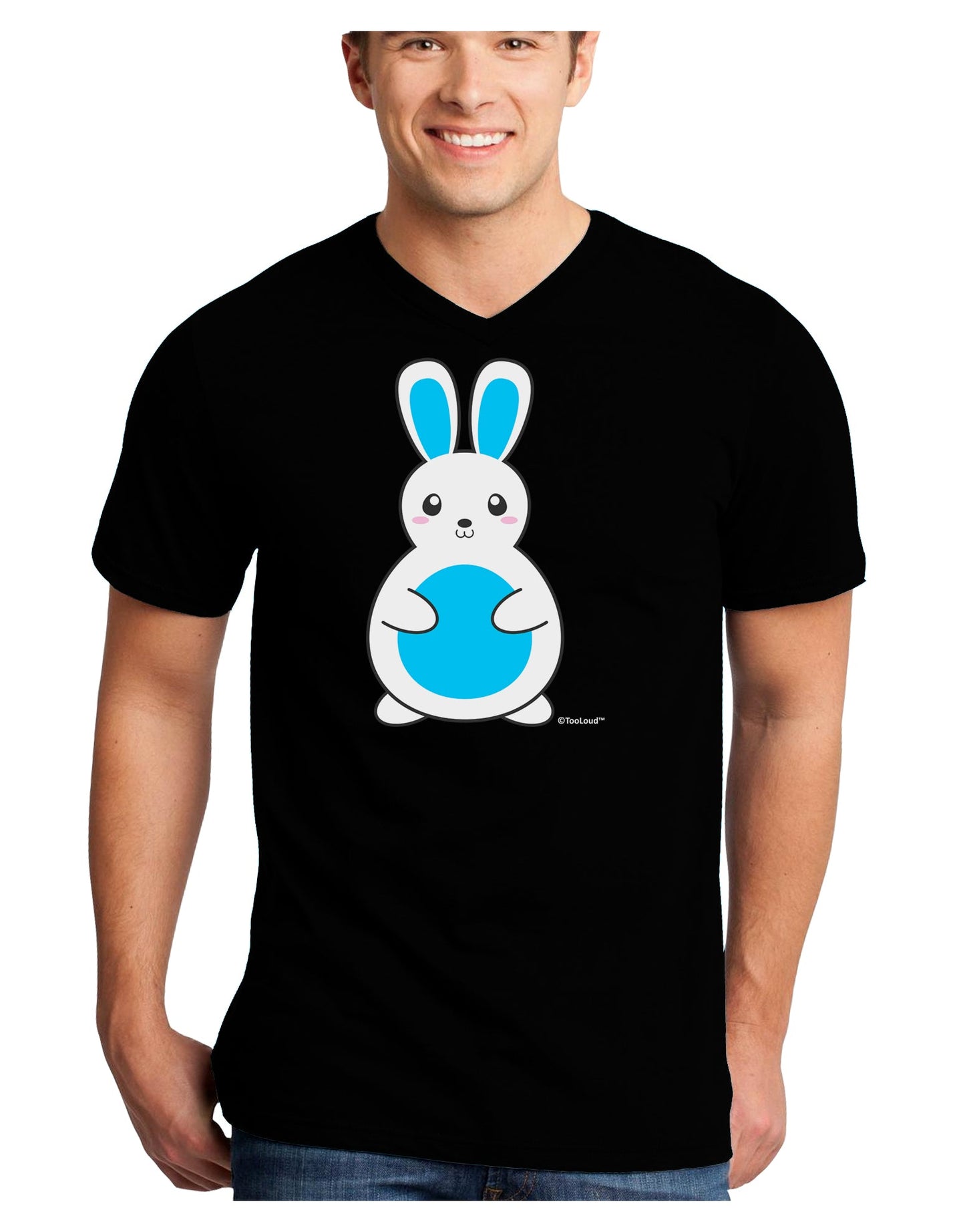 Cute Easter Bunny - Blue Adult Dark V-Neck T-Shirt by TooLoud-Mens V-Neck T-Shirt-TooLoud-Black-Small-Davson Sales