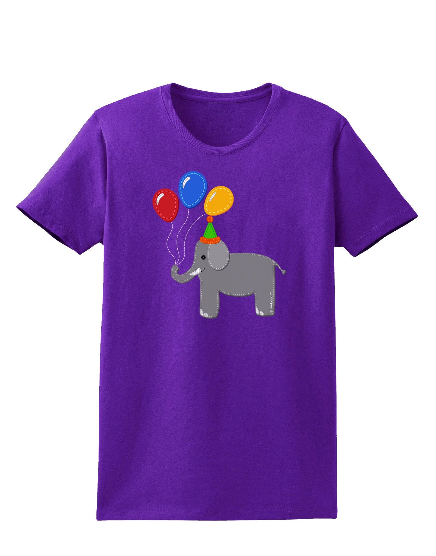 Cute Elephant with Balloons Womens Dark T-Shirt-TooLoud-Purple-X-Small-Davson Sales