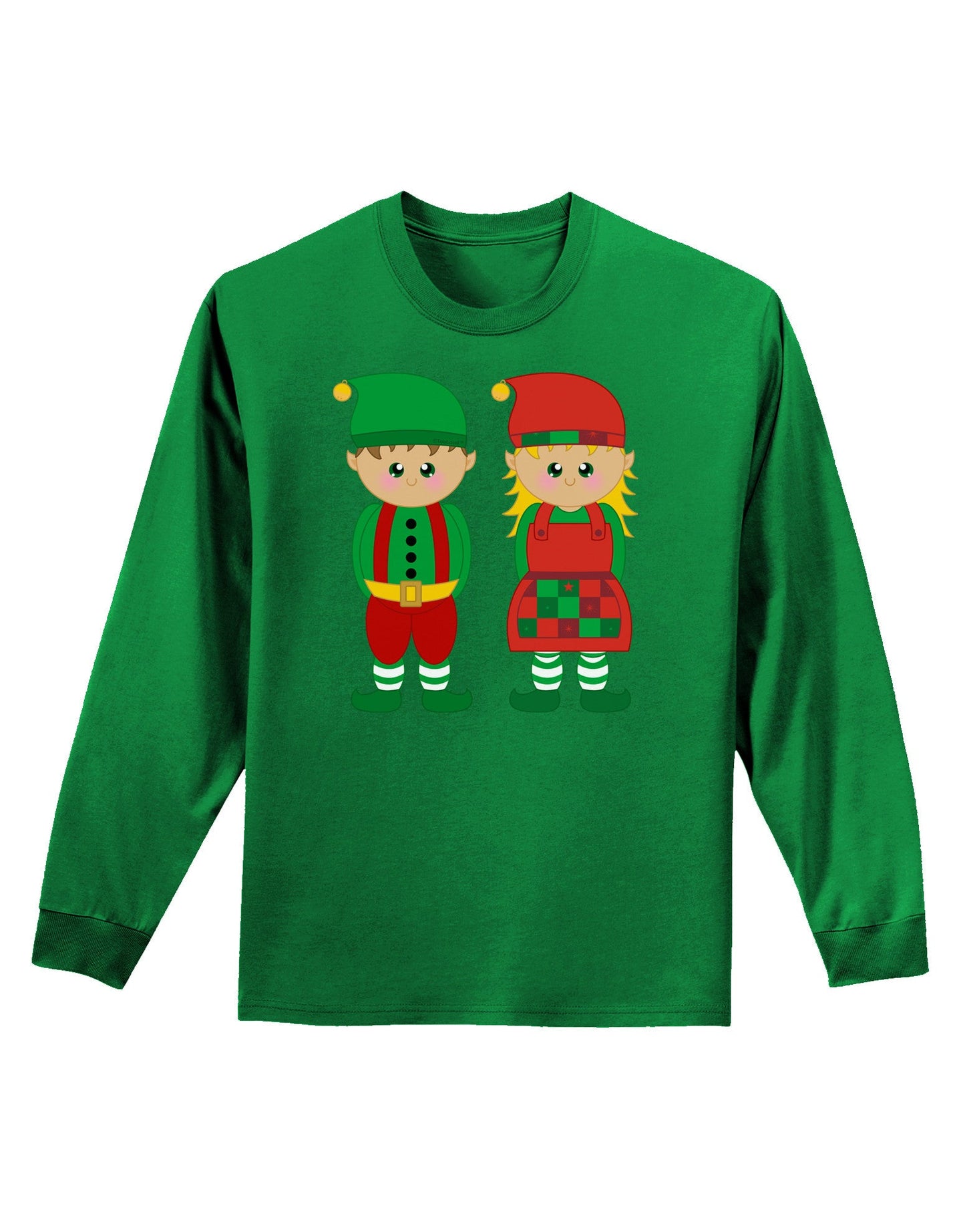Cute Elf Couple Christmas Adult Long Sleeve Dark T-Shirt-TooLoud-Kelly-Green-Small-Davson Sales