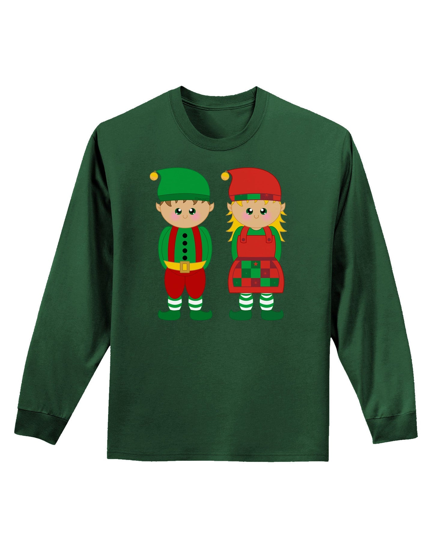 Cute Elf Couple Christmas Adult Long Sleeve Dark T-Shirt-TooLoud-Dark-Green-Small-Davson Sales