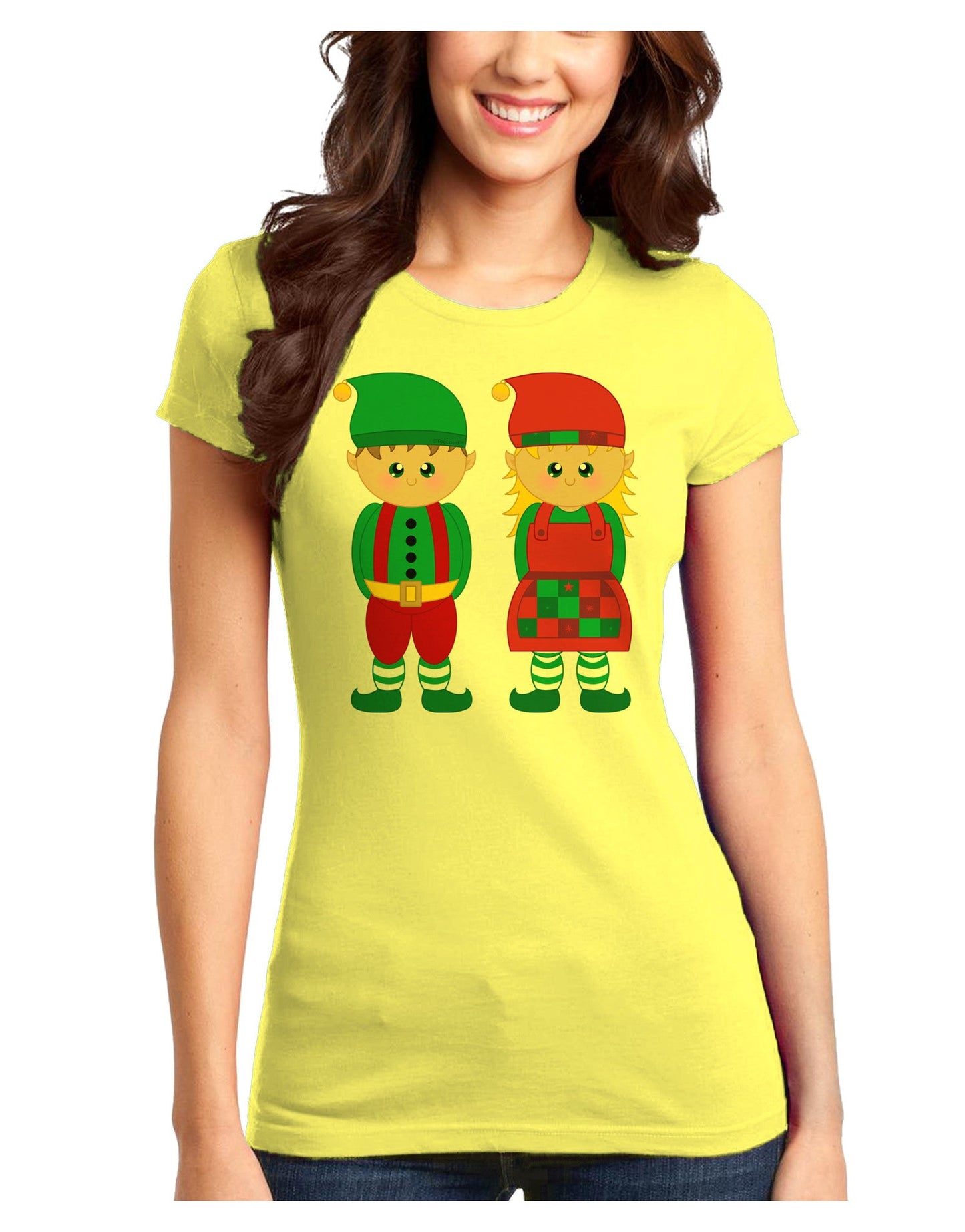 Cute Elf Couple Christmas Juniors T-Shirt-Womens Juniors T-Shirt-TooLoud-Yellow-Juniors Fitted XS-Davson Sales