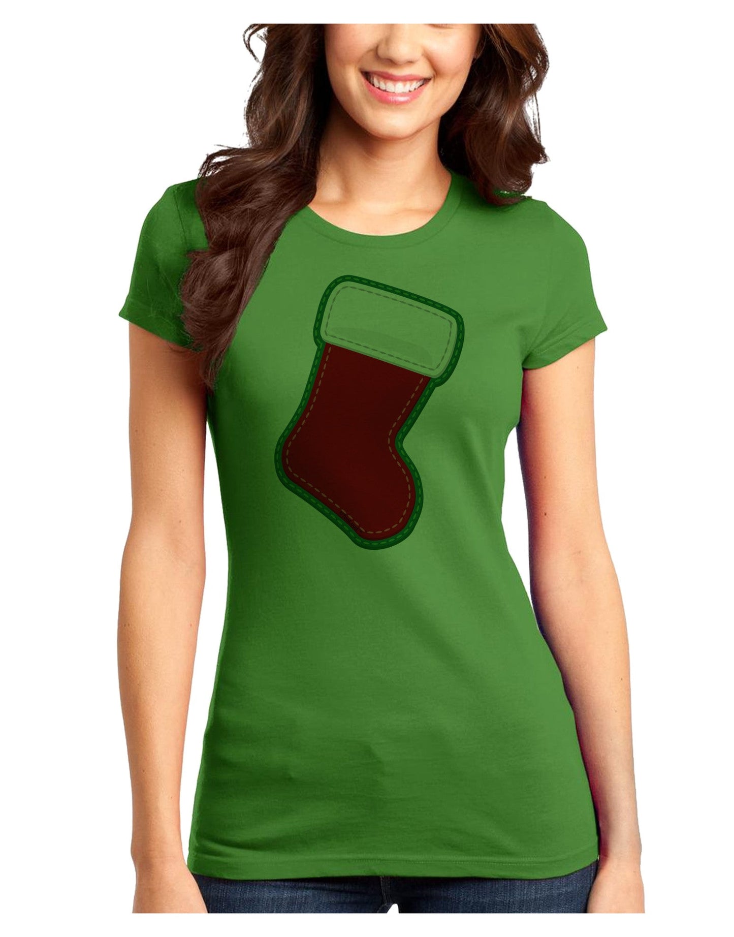 Cute Faux Applique Christmas Stocking Juniors T-Shirt-Womens Juniors T-Shirt-TooLoud-Kiwi-Green-Juniors Fitted XS-Davson Sales