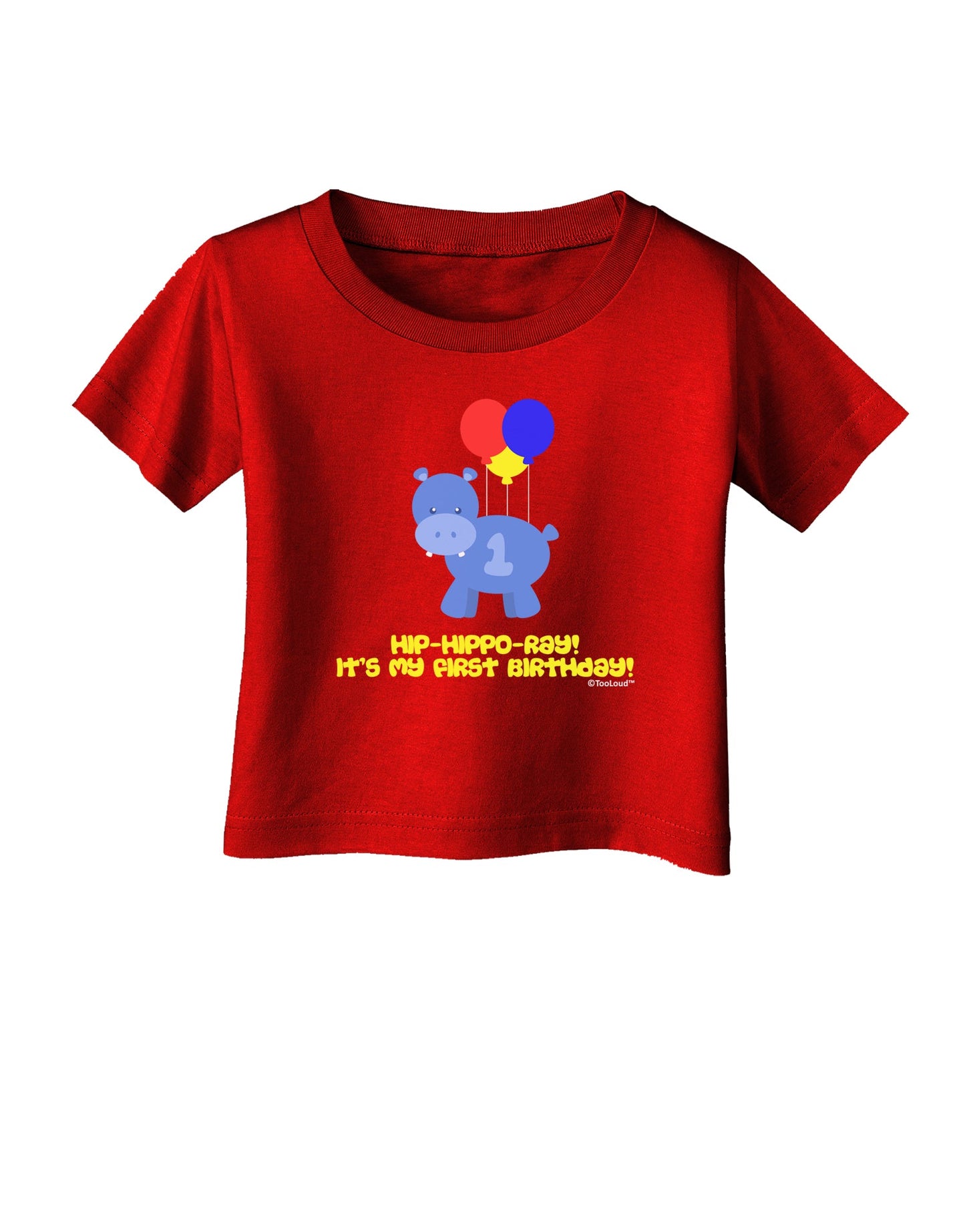 Cute First Birthday Hippo - Blue Red Yellow Infant T-Shirt Dark by TooLoud-Infant T-Shirt-TooLoud-Red-06-Months-Davson Sales