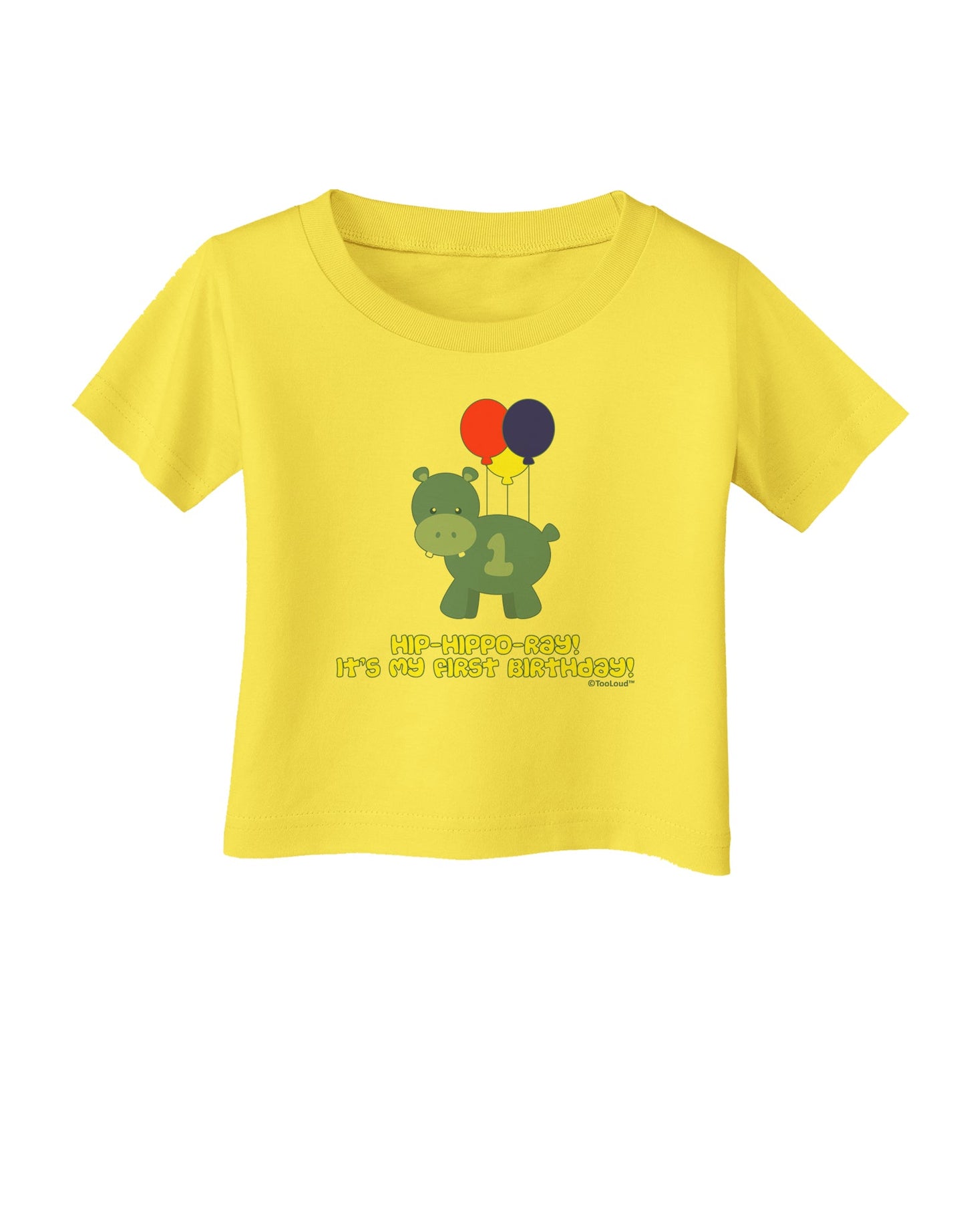 Cute First Birthday Hippo - Blue Red Yellow Infant T-Shirt by TooLoud-Infant T-Shirt-TooLoud-Yellow-06-Months-Davson Sales