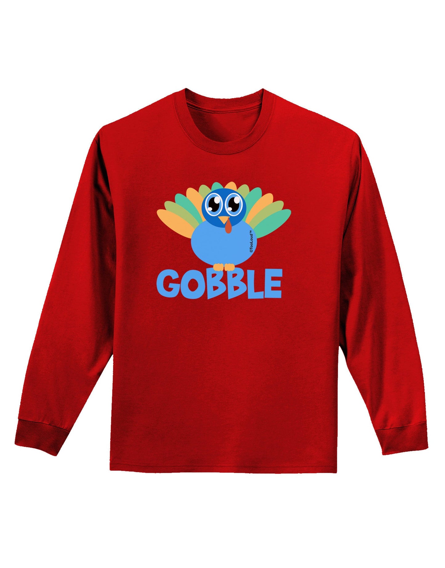 Cute Gobble Turkey Blue Adult Long Sleeve Dark T-Shirt-TooLoud-Red-Small-Davson Sales