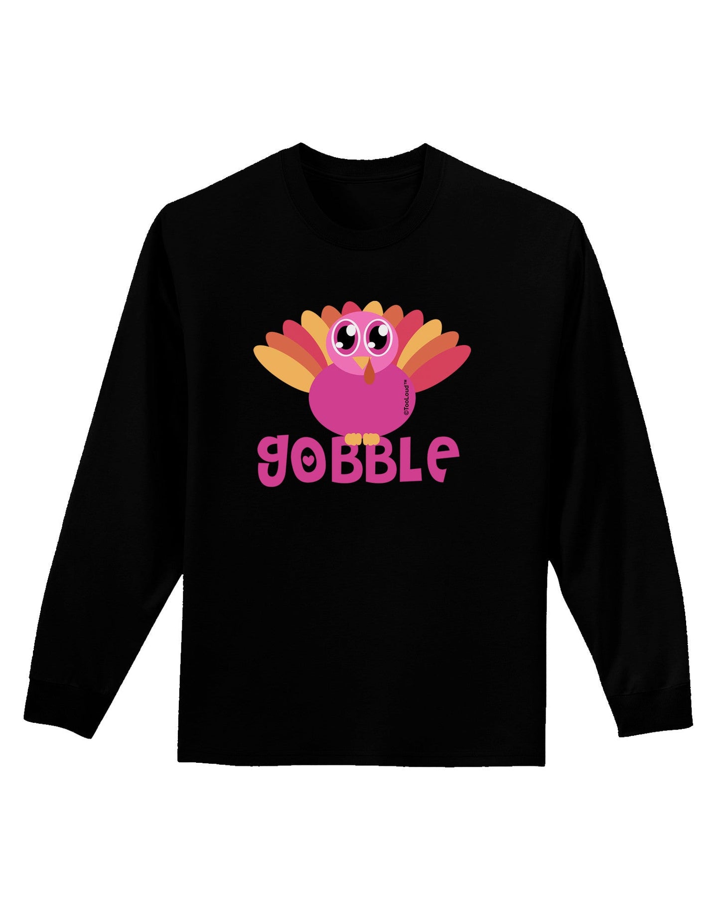 Cute Gobble Turkey Pink Adult Long Sleeve Dark T-Shirt-TooLoud-Black-Small-Davson Sales