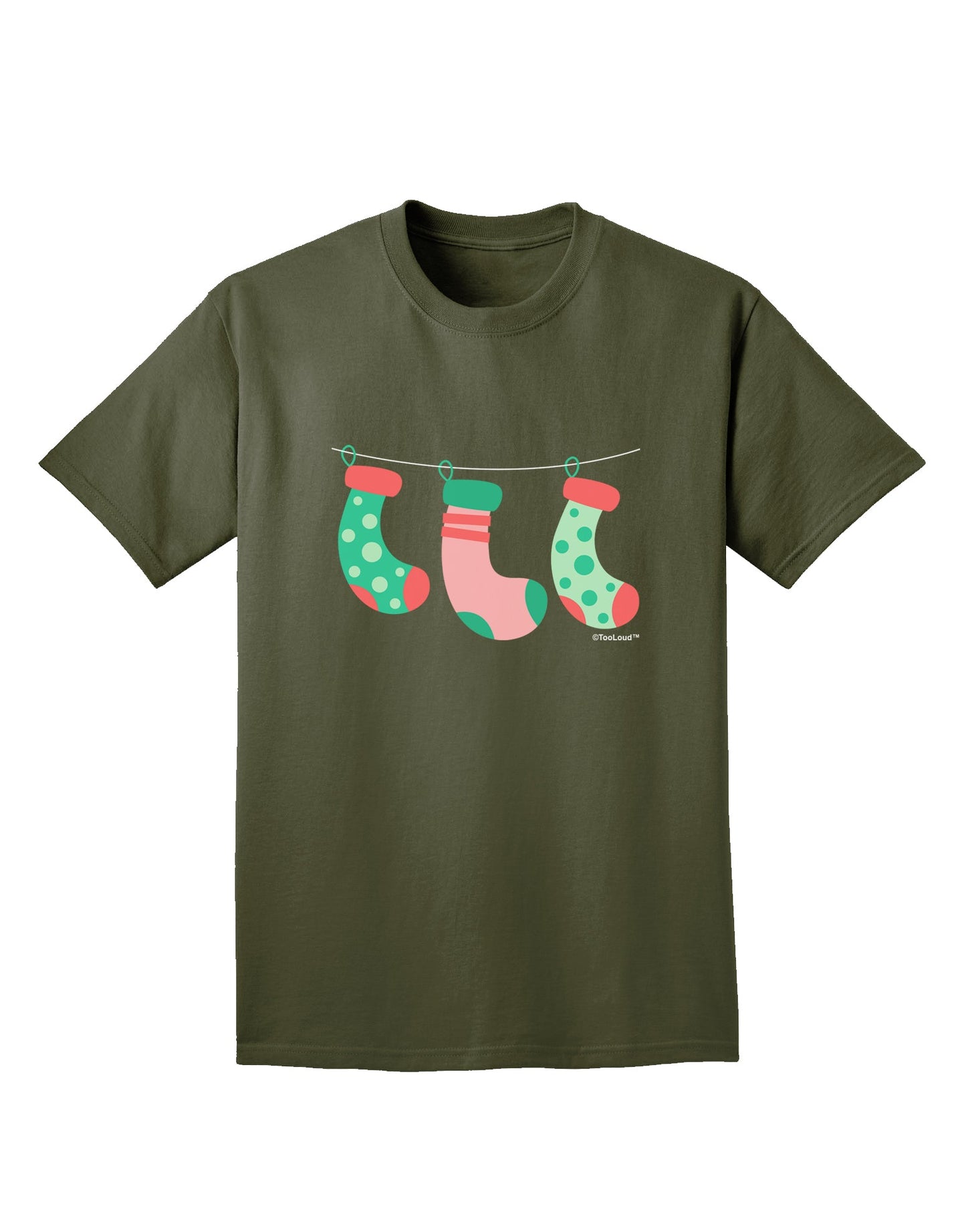 Cute Hanging Christmas Stockings Adult Dark T-Shirt by TooLoud-Mens T-Shirt-TooLoud-Military-Green-Small-Davson Sales