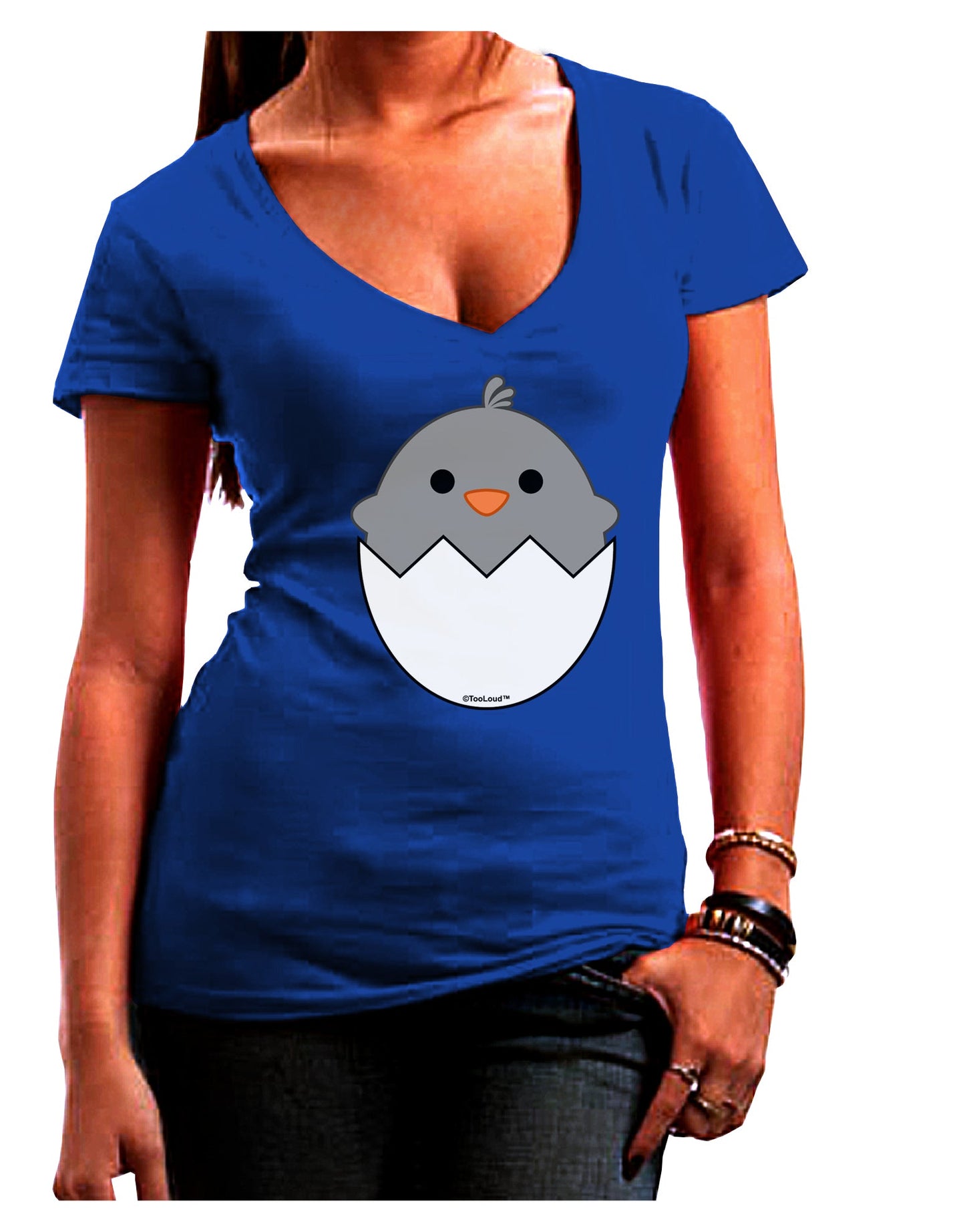 Cute Hatching Chick - Gray Juniors V-Neck Dark T-Shirt by TooLoud-Womens V-Neck T-Shirts-TooLoud-Royal-Blue-Juniors Fitted Small-Davson Sales