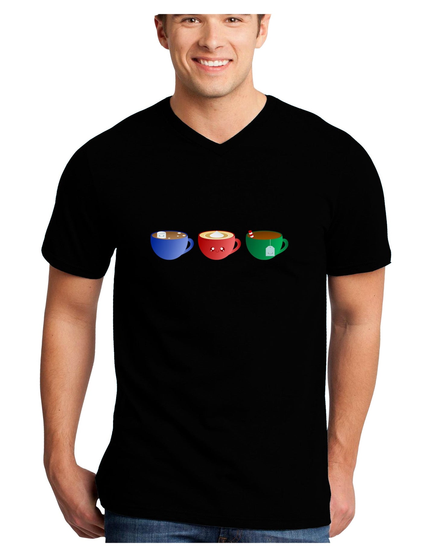 Cute Holiday Drink Set - Christmas Adult Dark V-Neck T-Shirt-TooLoud-Black-Small-Davson Sales
