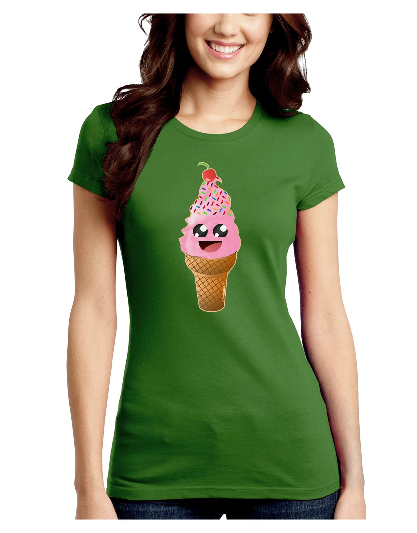 Cute Ice Cream Cone Juniors Petite Crew Dark T-Shirt-T-Shirts Juniors Tops-TooLoud-Kiwi-Green-Juniors Fitted Small-Davson Sales