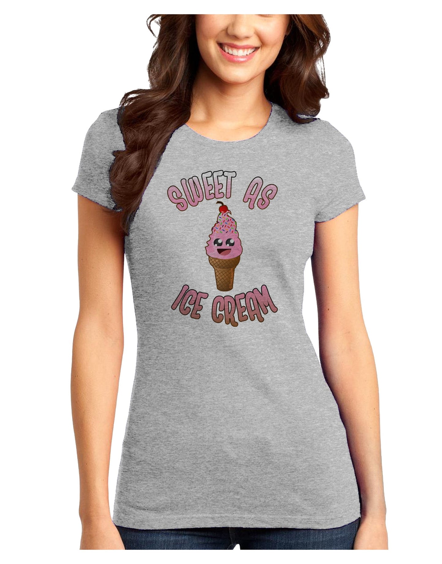 Cute Ice Cream Cone - Sweet As Ice Cream Juniors Petite T-Shirt-T-Shirts Juniors Tops-TooLoud-Ash-Gray-Juniors Fitted X-Small-Davson Sales