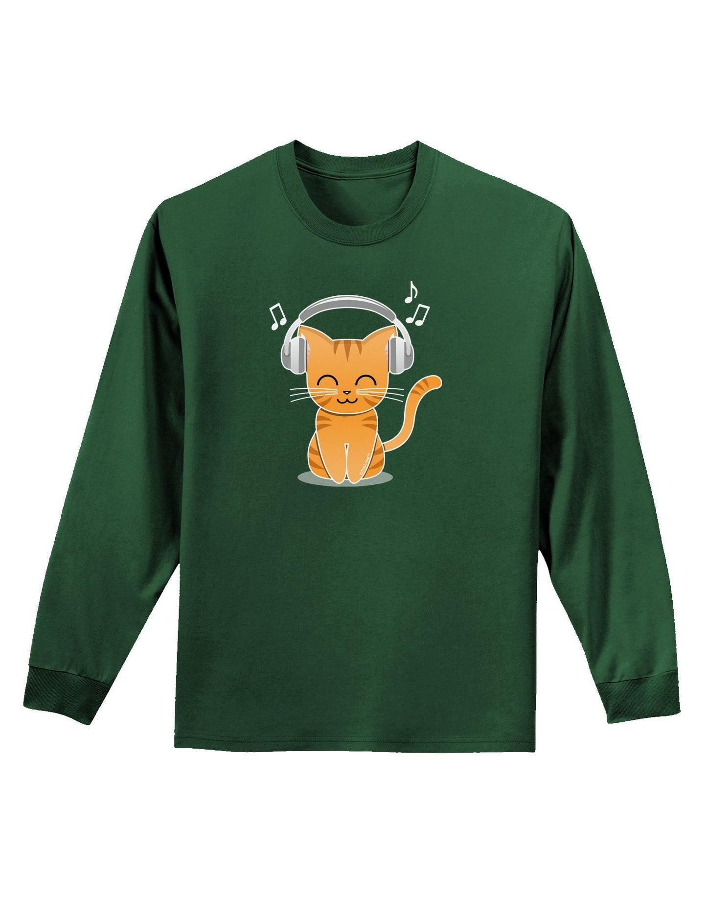Cute Kitty With Headphones Adult Long Sleeve Dark T-Shirt-TooLoud-Dark-Green-Small-Davson Sales