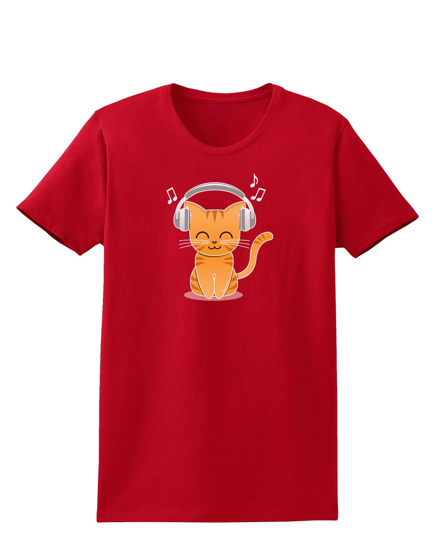 Cute Kitty With Headphones Womens Dark T-Shirt-TooLoud-Red-X-Small-Davson Sales