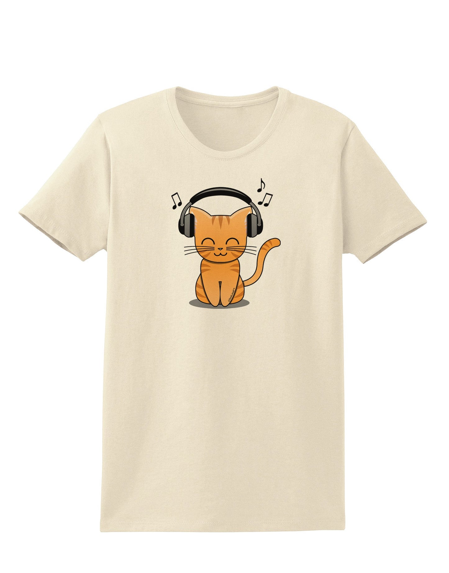 Cute Kitty With Headphones Womens T-Shirt-Womens T-Shirt-TooLoud-Natural-X-Small-Davson Sales