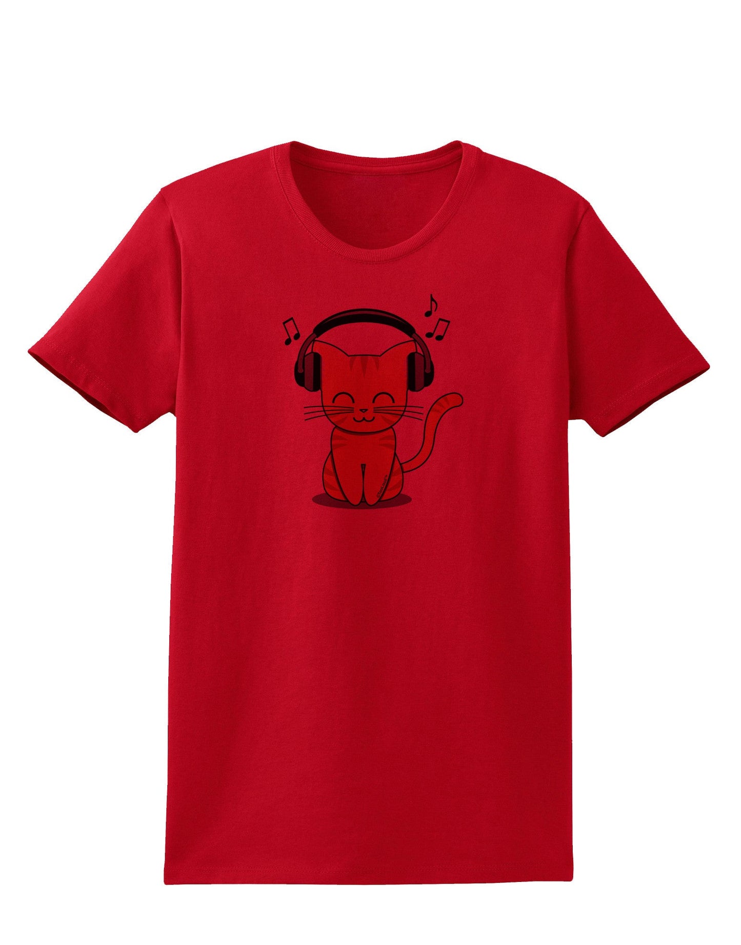 Cute Kitty With Headphones Womens T-Shirt-Womens T-Shirt-TooLoud-Red-X-Small-Davson Sales