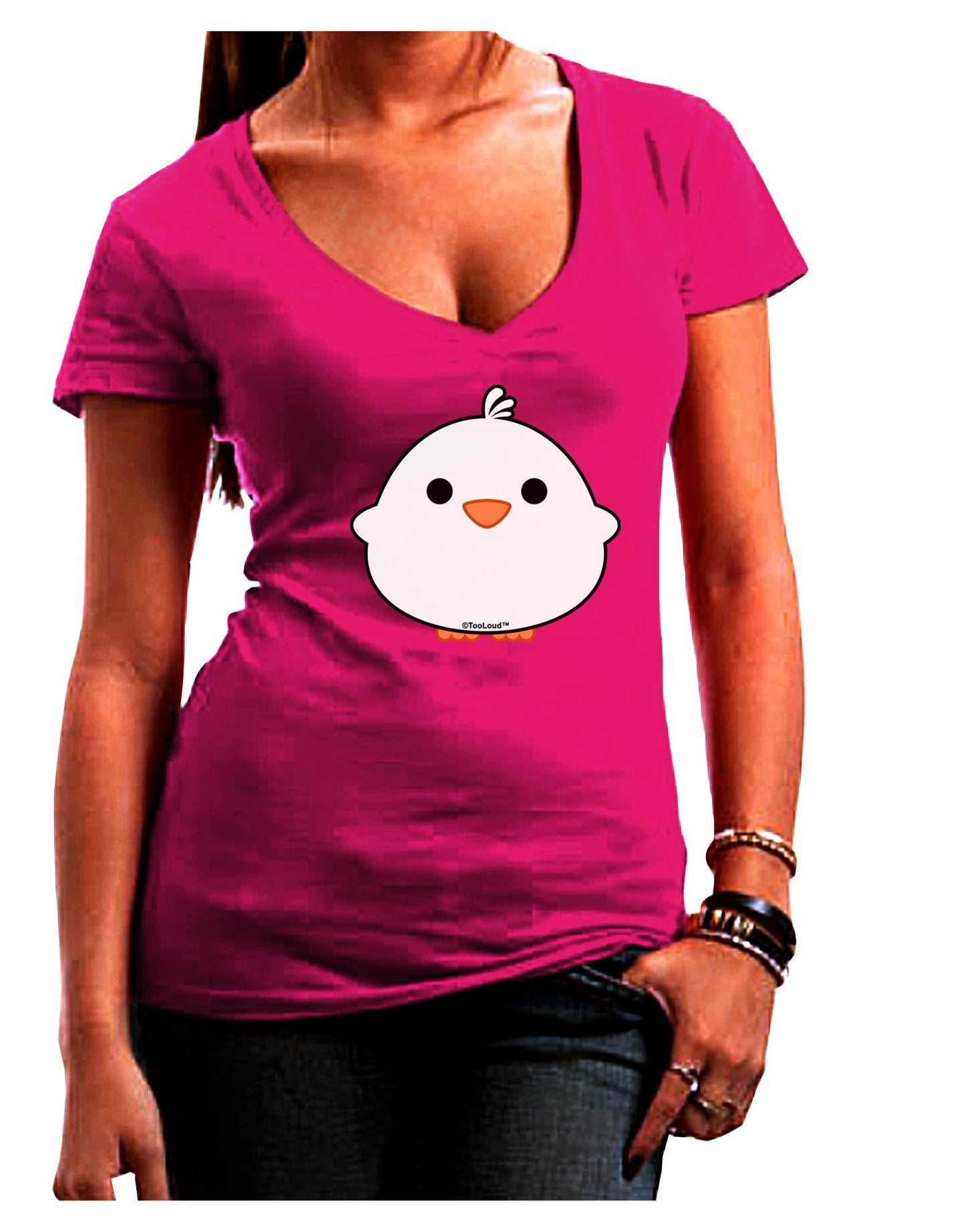 Cute Little Chick - White Juniors V-Neck Dark T-Shirt by TooLoud-Womens V-Neck T-Shirts-TooLoud-Hot-Pink-Juniors Fitted Small-Davson Sales