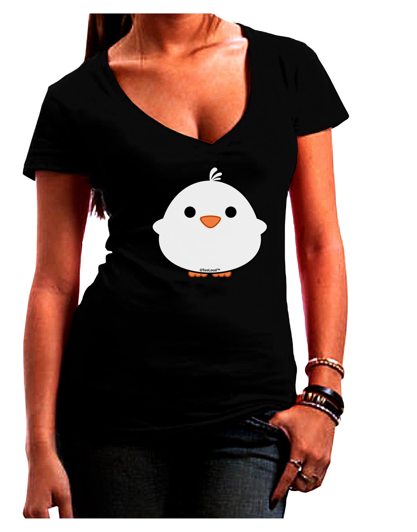 Cute Little Chick - White Juniors V-Neck Dark T-Shirt by TooLoud-Womens V-Neck T-Shirts-TooLoud-Black-Juniors Fitted Small-Davson Sales