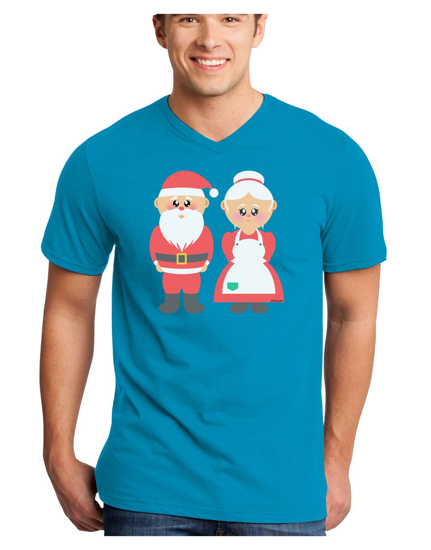 Cute Mr and Mrs Santa Claus Couple Christmas Adult Dark V-Neck T-Shirt-TooLoud-Turquoise-Small-Davson Sales